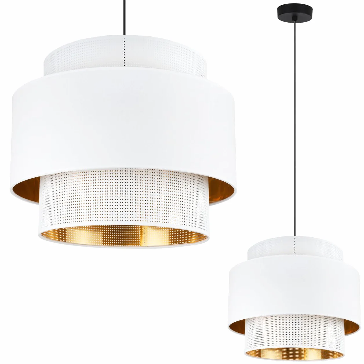 Lampa wisząca biało-złota glamour 35CM - designerski abażur ze złotym wykończeniem - oświetlenie do salonu i sypialni - polska produkcja