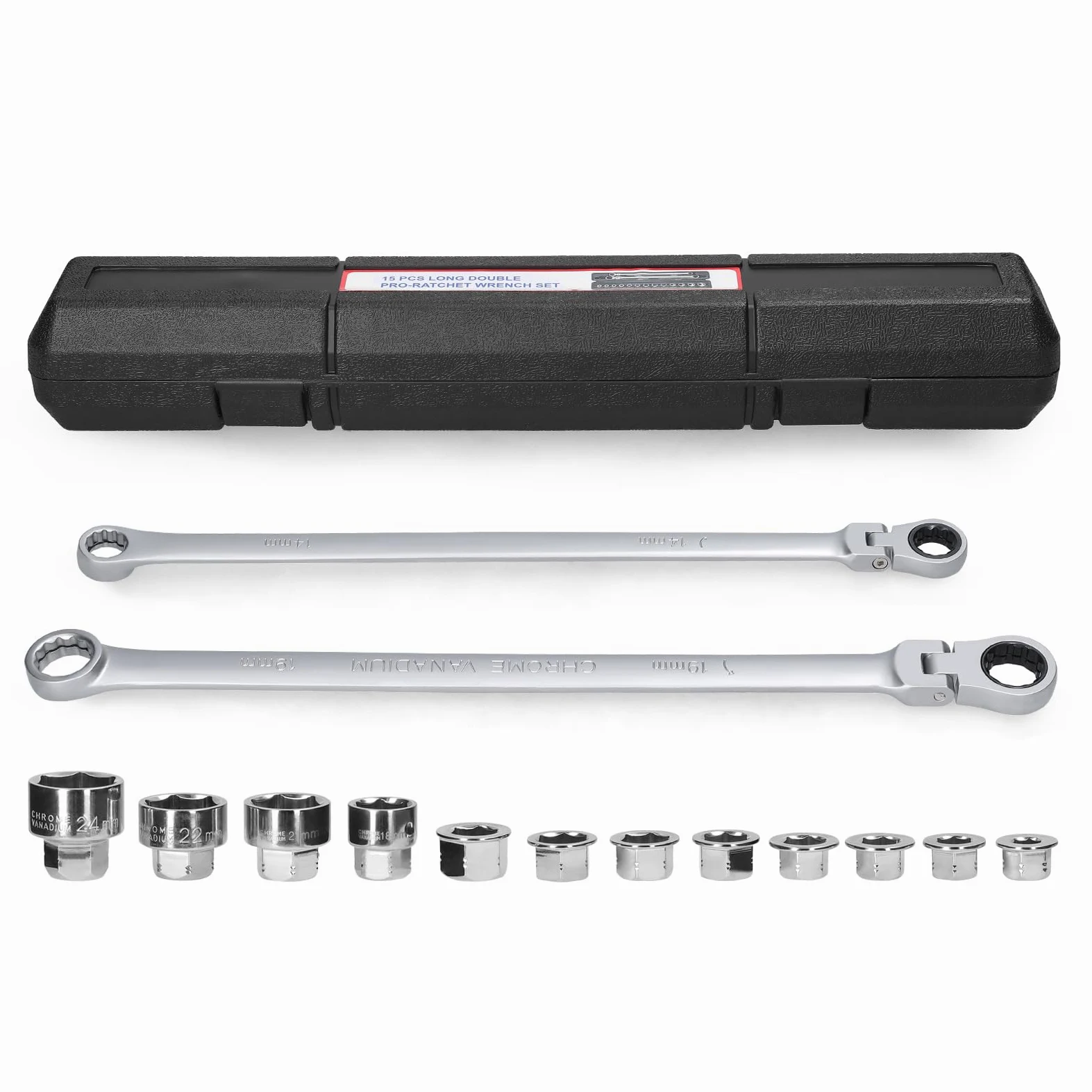 Zestaw Kluczy Grzechotkowych z głowicą martwą 14 Mm Zestaw Tulei Kluczy Grzechotkowych 19 Mm do Napraw Samochodowych Narzędzi konserwacyjnych. (Zestaw kluczy grzechotkowych z regulowaną)