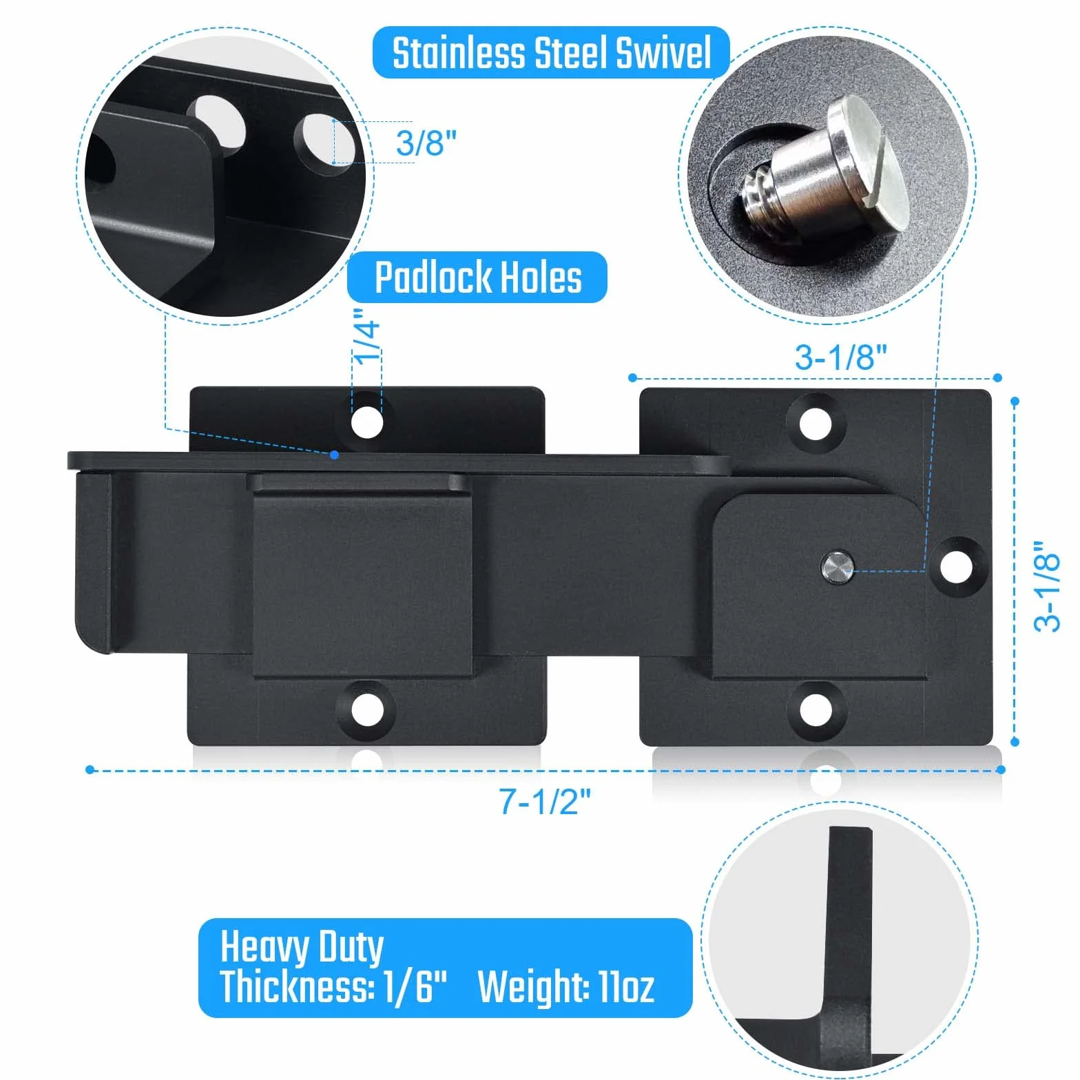 GreaTalent 19 cm blokada zatrzaskowa 2 szt., 4 mm wytrzymała regulowana blokada ze stopu aluminium do bram uchylnych, drzwi ogrodzeniowych