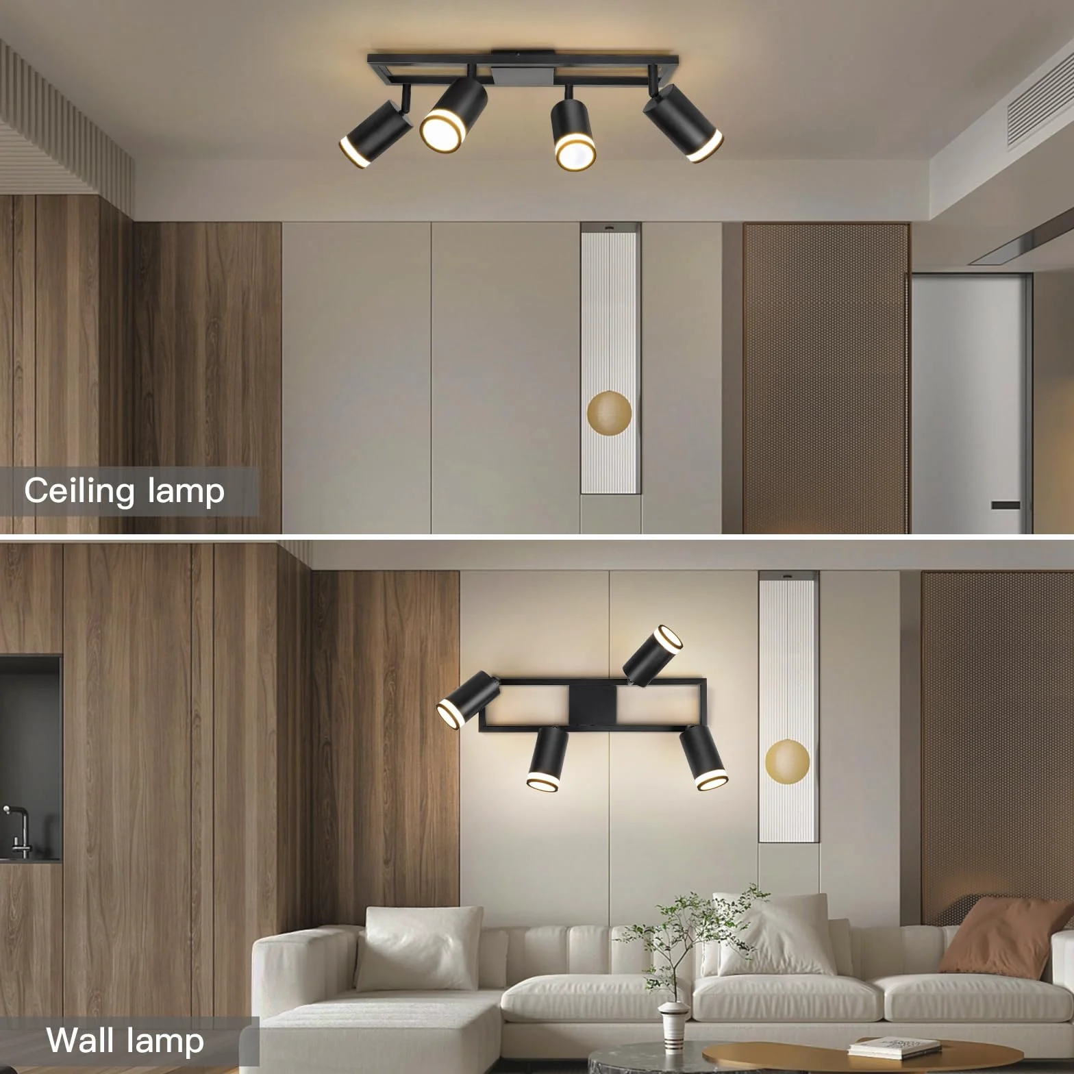 Lampa sufitowa LED z 4 punktami, nowoczesne podwójne obrotowe lampy sufitowe GU10, czarna lampa sufitowa z 4 punktami, do kuchni, sypialni, salonu, przedpokoju, jadalni, bez żarówek