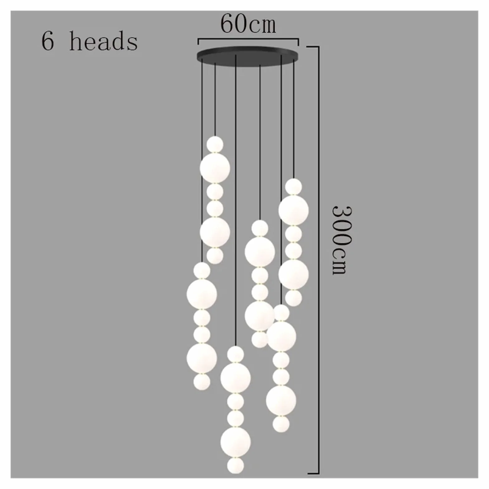 Nowoczesne lampy wiszące LED do dekoracji wnętrz, idealne do oświetlenia schodów, salonu i wnętrza (6 głowic, kolor czarny, nowoczesne wzornictwo).