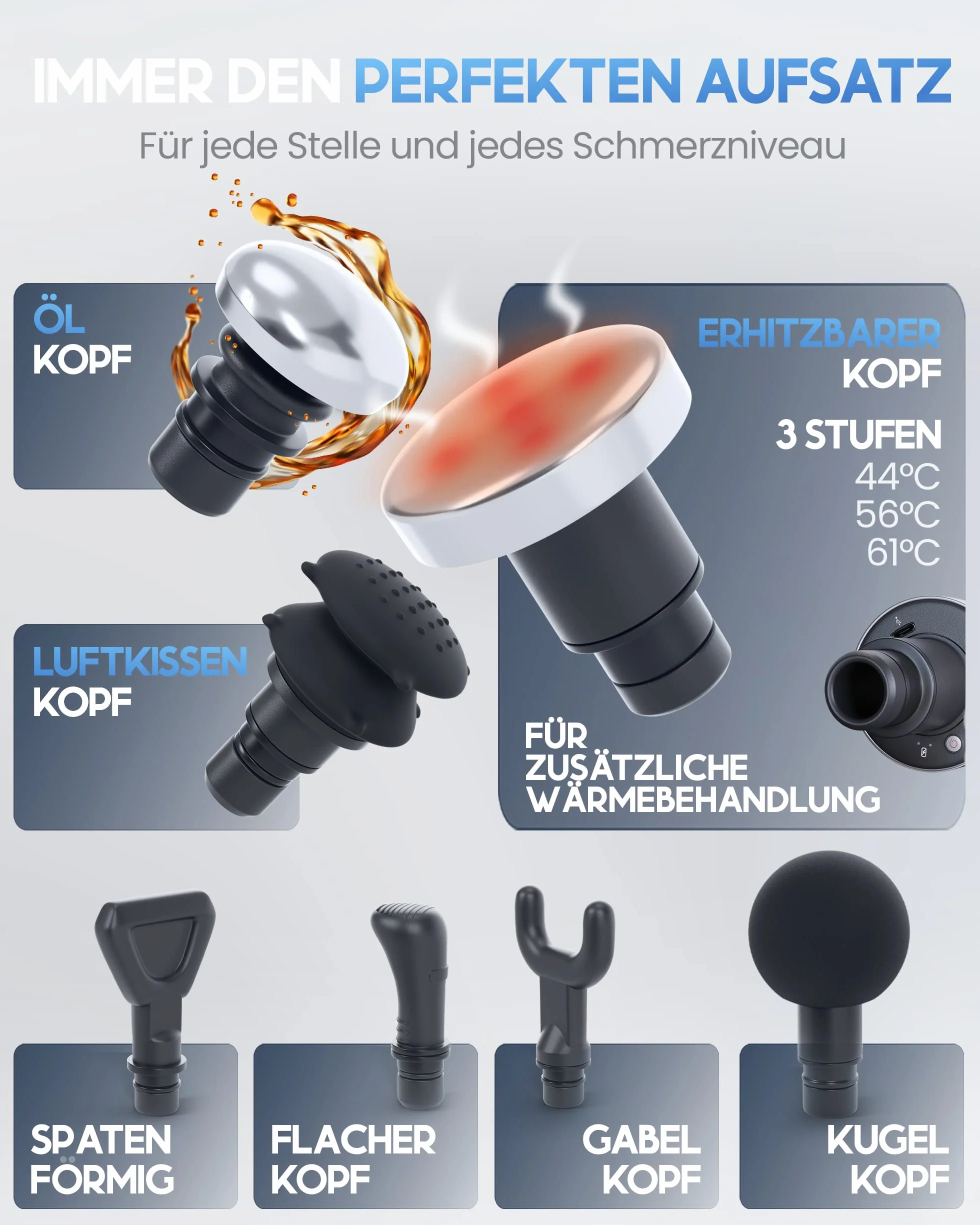 HELDENWERK Pistolet do masażu 7 głowic 30 prędkości USB-C głowica grzewcza