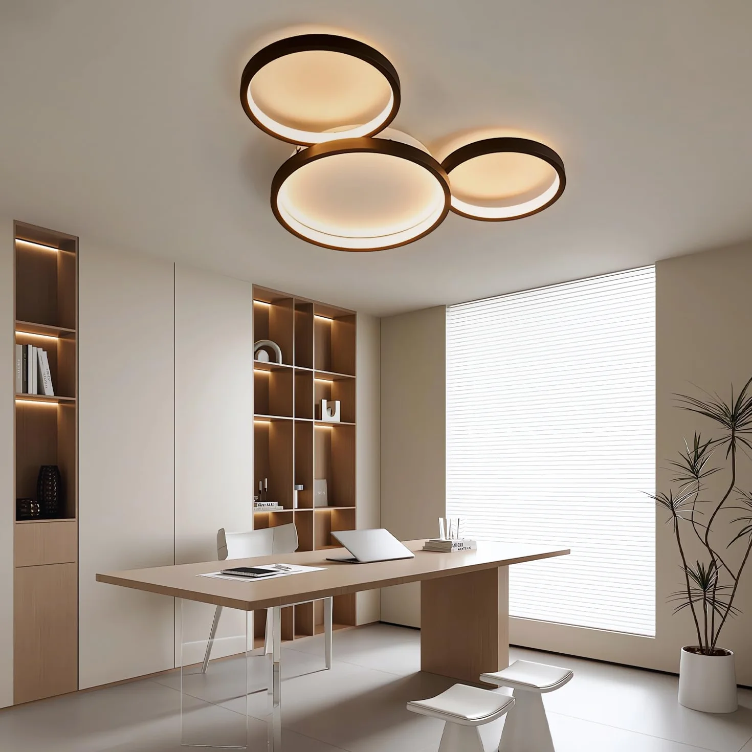 Nowoczesna lampa sufitowa LED funkcją ściemniania salonu zdalnego sterowania Lampy sufitowe sypialni Kreatywna aluminiowa lampa sufitowa wnętrz Żyrandol kuchni jadalni gabinetu i biura (3 Pierścieni)