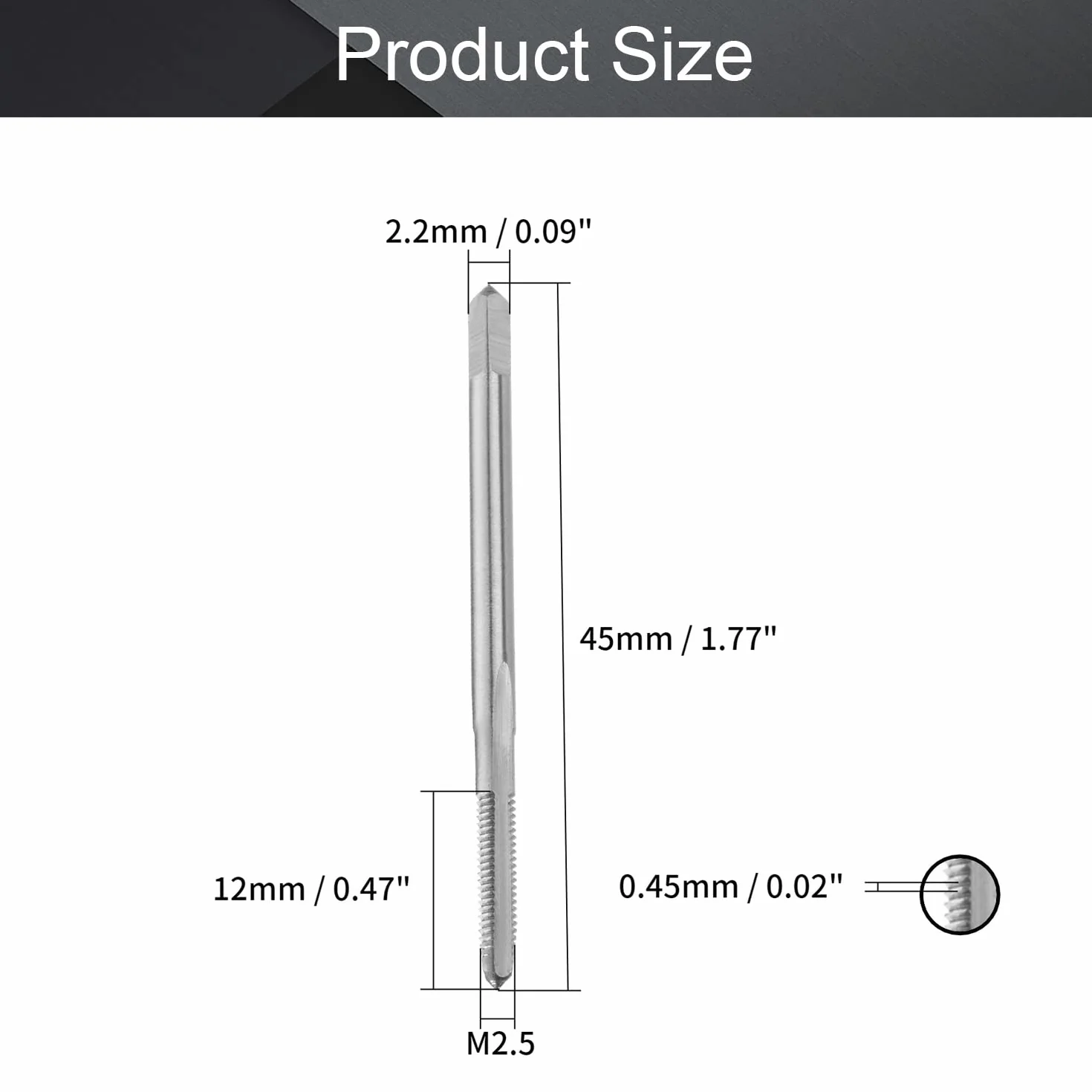Utoolmart Kran metryczny M2,5 x 0,45 mm nachylenie H2 prawy ręczny gwint wtyczka HSS do maszyny do nawlekania wiertarki elektrycznej DIY 10 szt