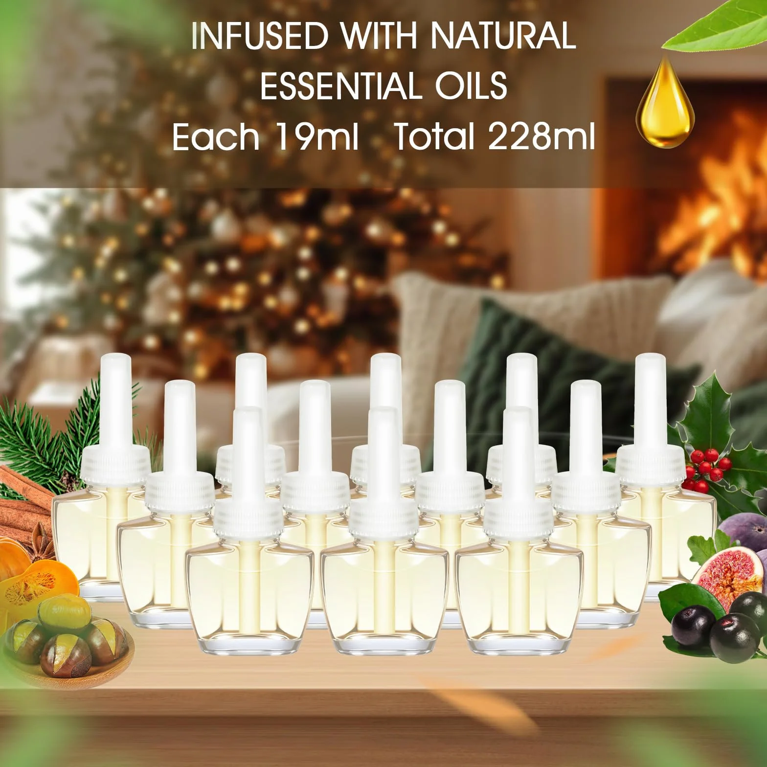SCENTORINI Wkład do napełniania olejkiem zapachowym, kompatybilny z wtyczkami zapachowymi Air Wick i Glade, 12 x 19 ml, żar kominkowy, zimowy poranek, prażone kasztany, wieniec bożonarodzeniowy