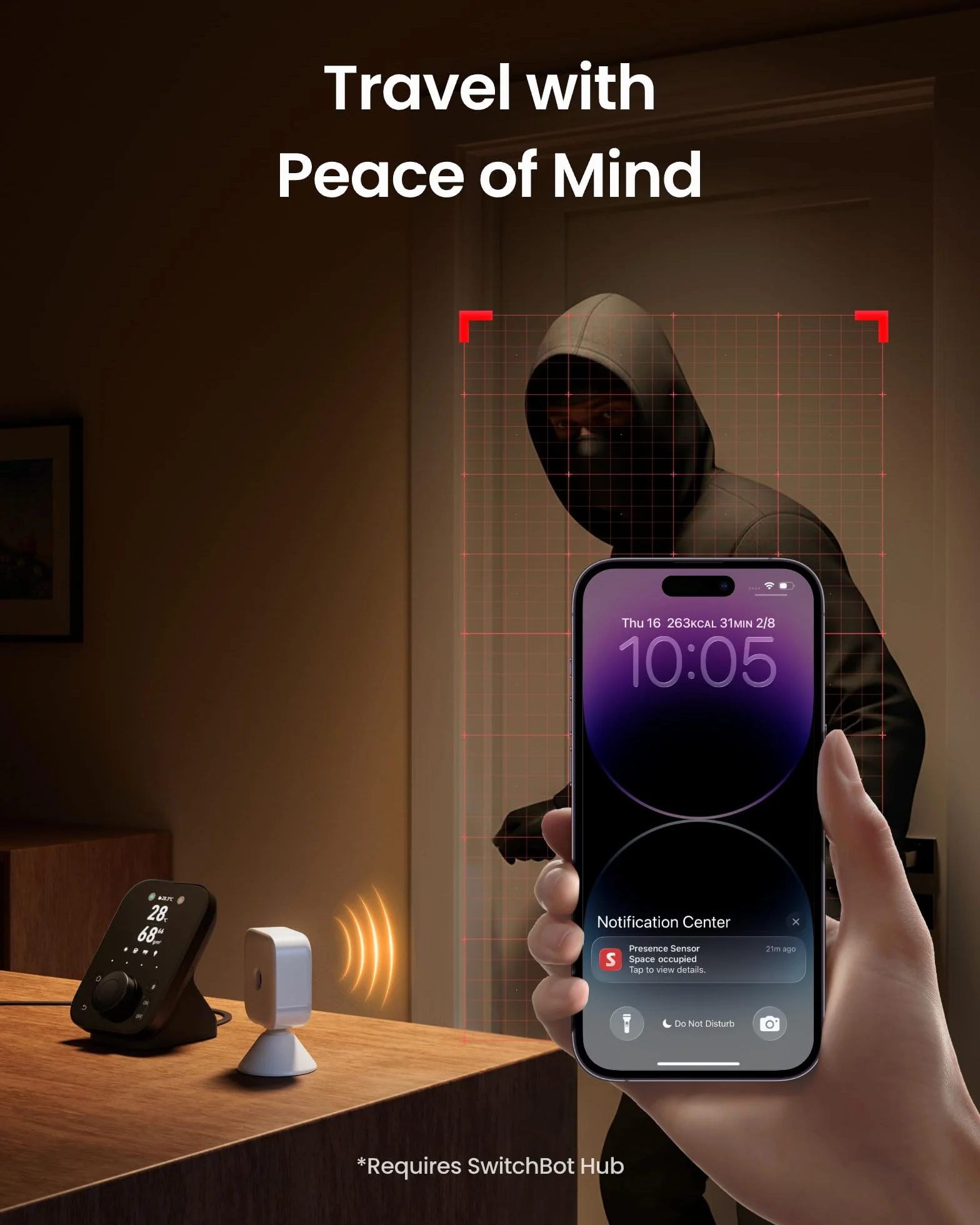SwitchBot Inteligentny radarowy czujnik ruchu mmWave, czujnik obecności Bluetooth z dynamicznym wykrywaniem, współpracuje z Alexa, HomeKit i Apple Home przez SwitchBot Hub, 2 lata pracy baterii