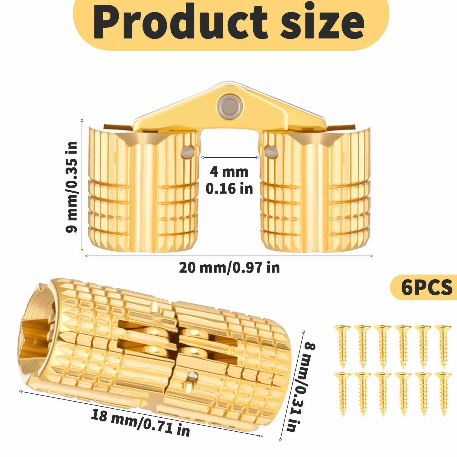6 sztuk 8 mm zawias otworowy, mosiężny zawias beczkowy, niewidoczne, ukryte miedziane zawiasy miedziane, niewidoczne zawiasy do mebli z 24 śrubami, do pudełek prezentowych DIY