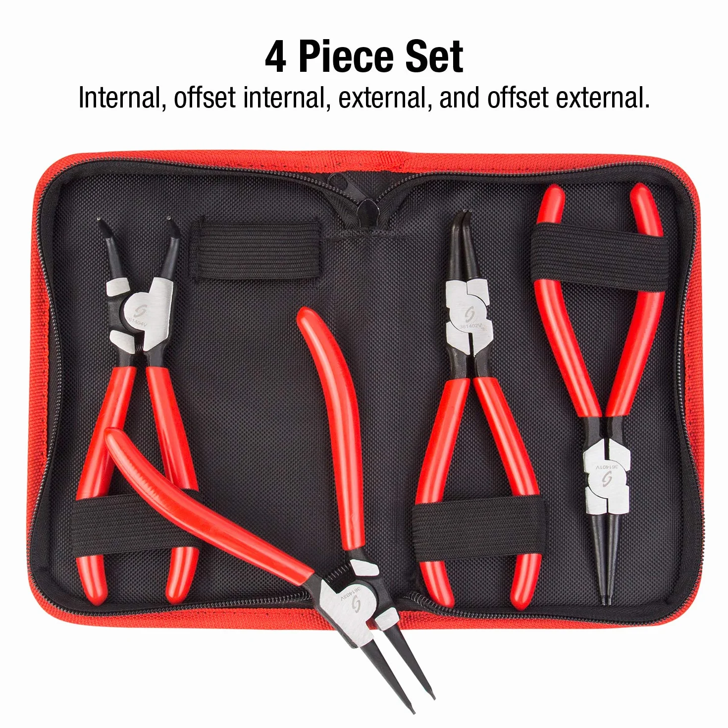 SUNEX TOOLS Zestaw szczypiec z pierścieniem zatrzaskowym 3614 V, szczypce proste do użytku wewnętrznego 18 cm, szczypce wygięte do użytku wewnętrznego, szczypce proste do użytku zewnętrznego 18 cm,