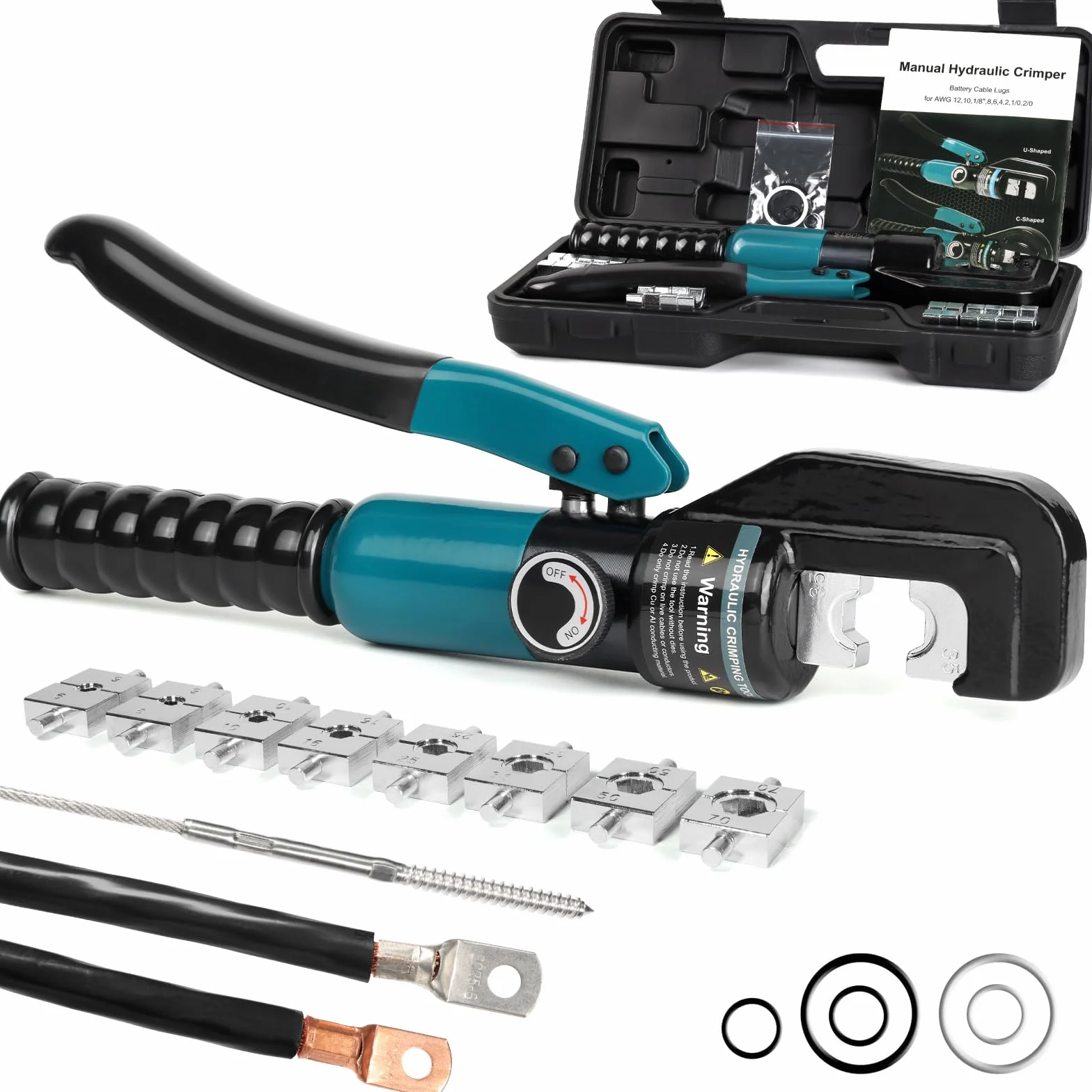 Brileine Hydrauliczne narzędzie do zaciskania przewodów 12-2/0AWG, kabel akumulatorowy, poręcz kablowa, końcówki kablowe, hydrauliczne zaciskarki zaciskowe, narzędzie do zaciskania przewodów z 9