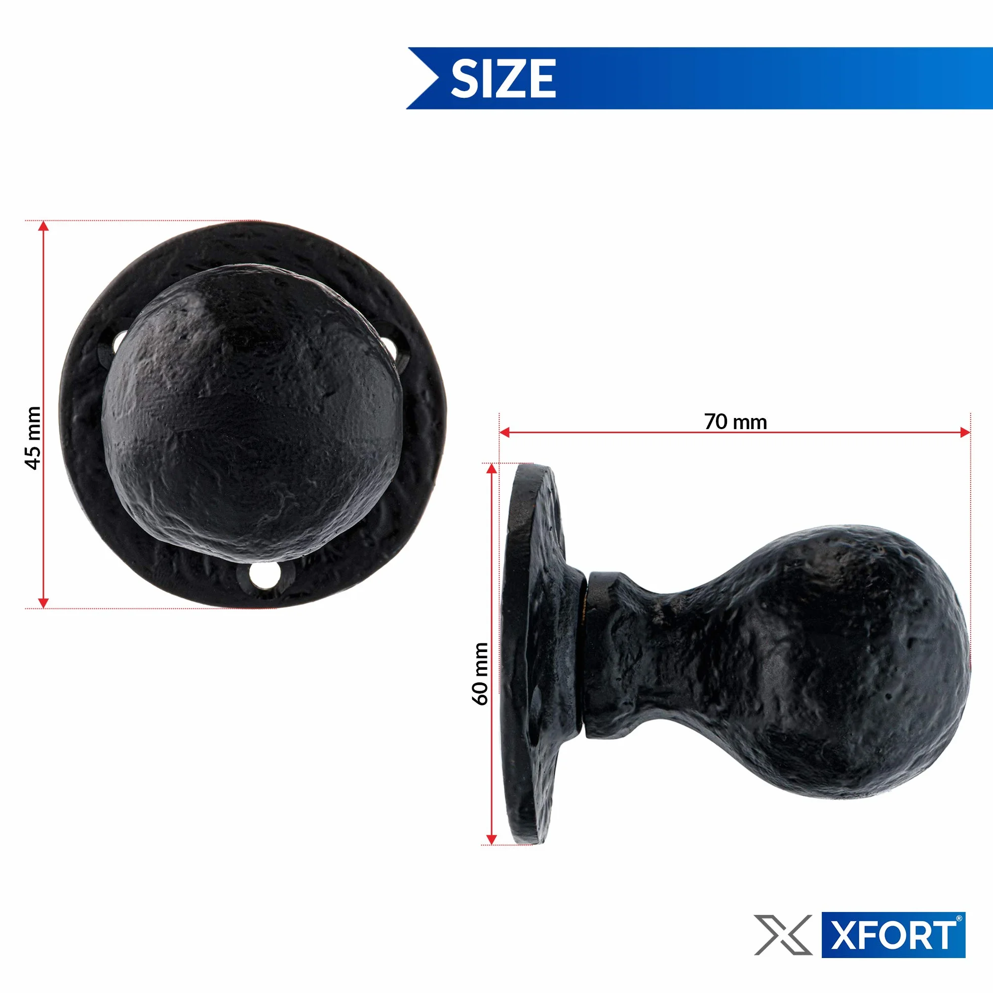 XFORT zestaw gałek wpuszczanych 63 mm czarny antyczny żeliwny vintage do drzwi wewnętrznych