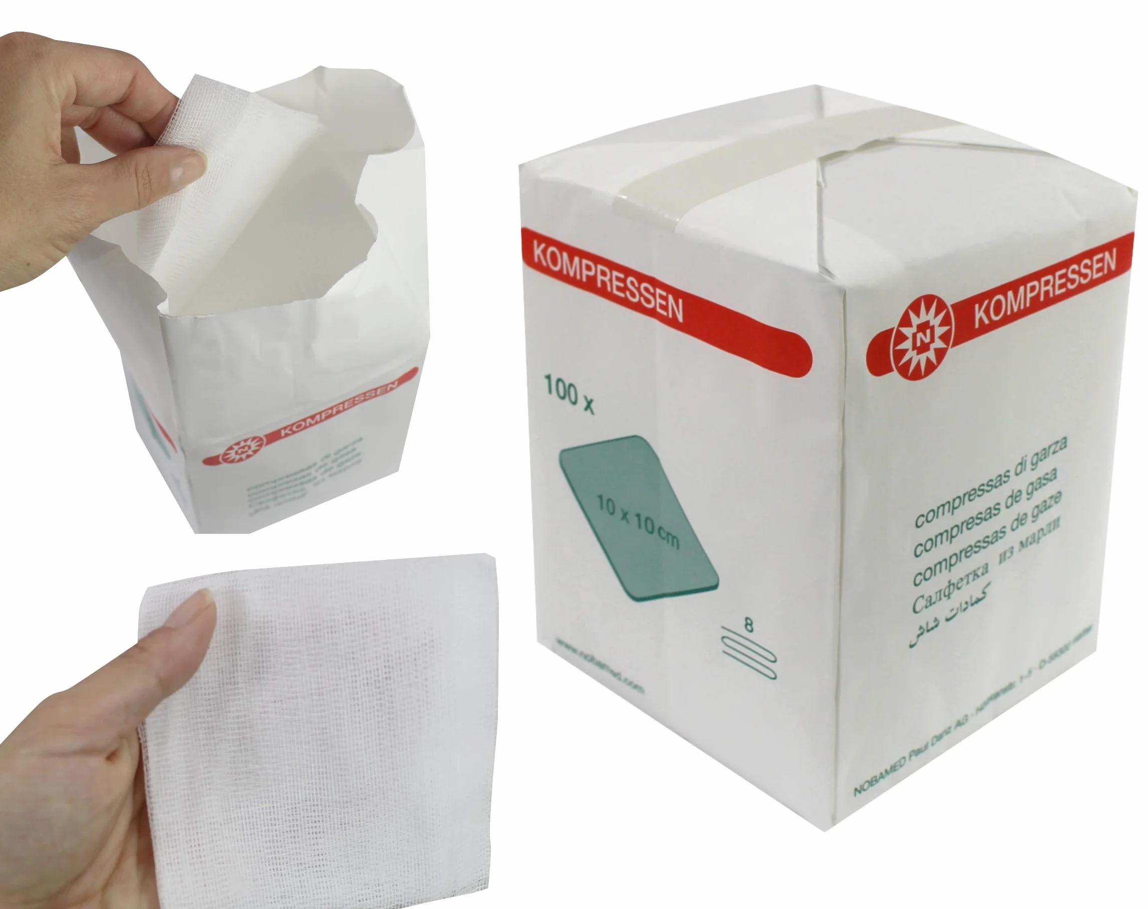 Kompresy 100 sztuk firmy Noba 8-krotne 10 x 10 cm