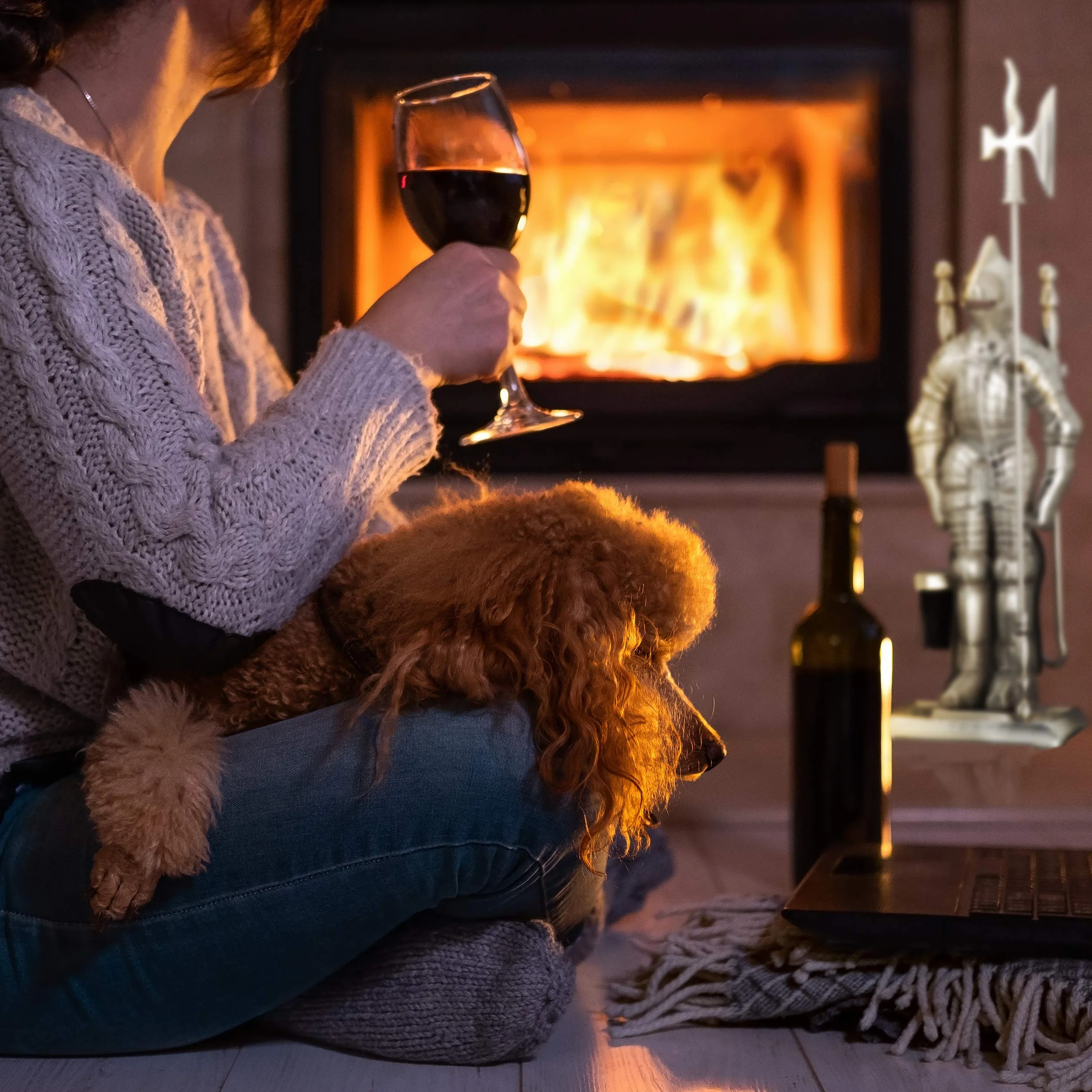 Relaxdays Zestaw do kominka Ritter, 4-częściowy zestaw z żeliwa, łopatka, miotła, pogrzebacz, uchwyt, srebrny