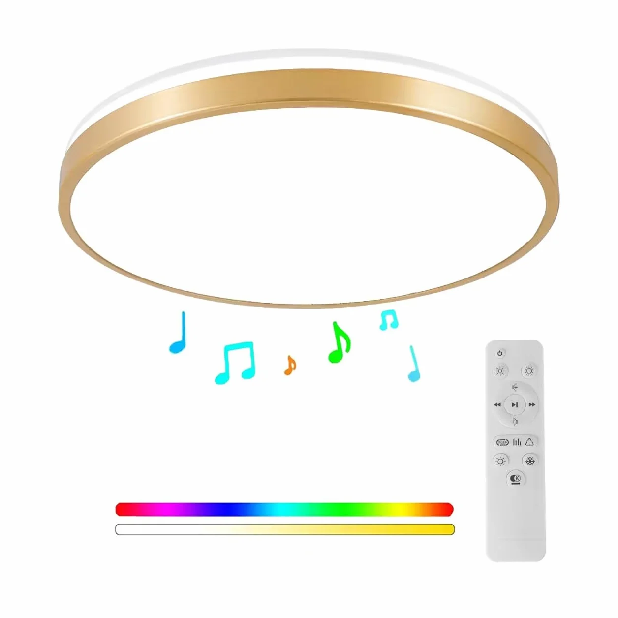 30 cm Bluetooth-owa lampa sufitowa z pilotem zdalnego sterowania, 24 W, złocisto-szampana lampa sufitowa, możliwość ściemniania i zmiany kolorów światła z głośnikiem, nadaje się do pokoju