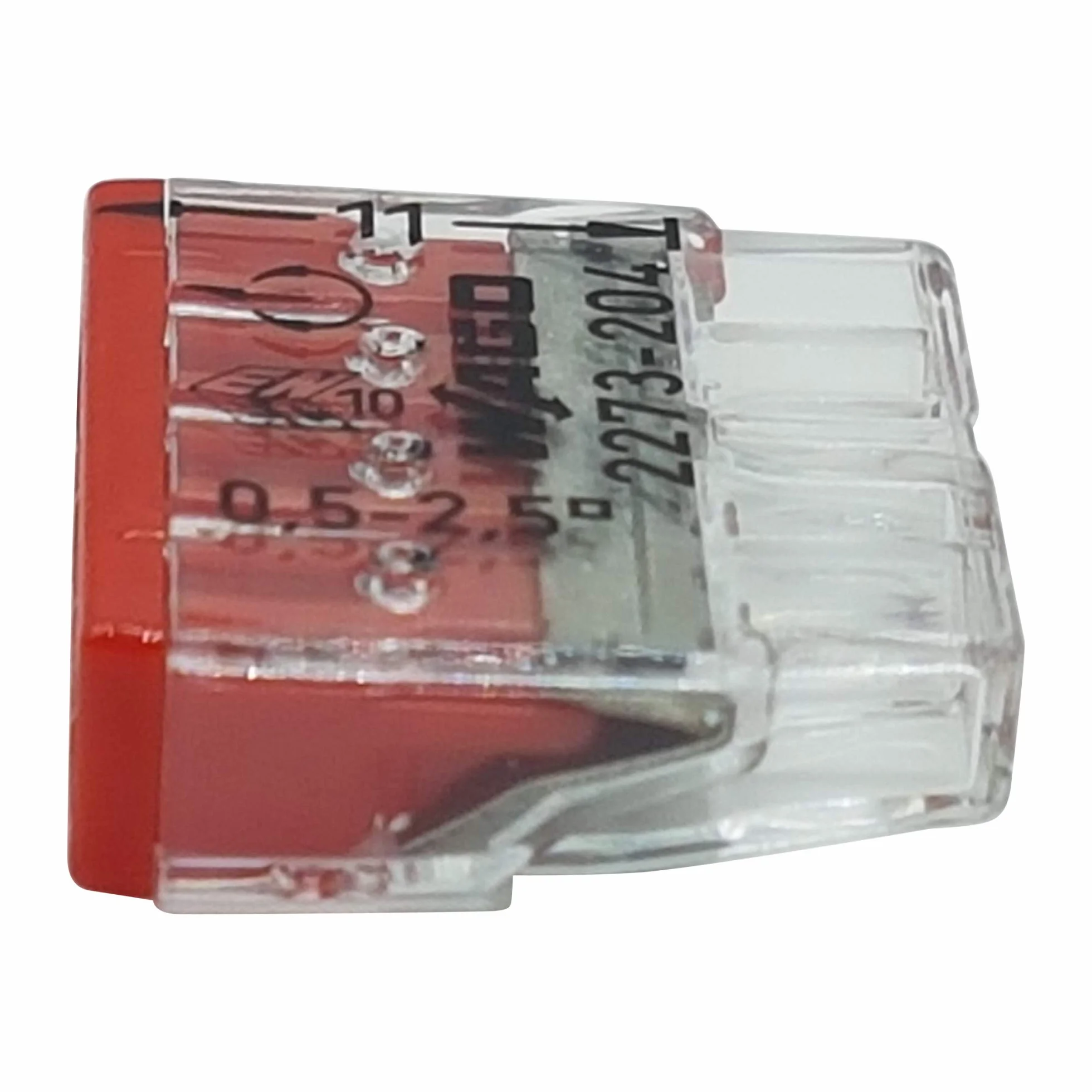 Wago 2273-204 Zestaw 20 zacisków zacisków COMPACT Ø 0,5-2,5 mm², 4 piny, przezroczysty/czerwony