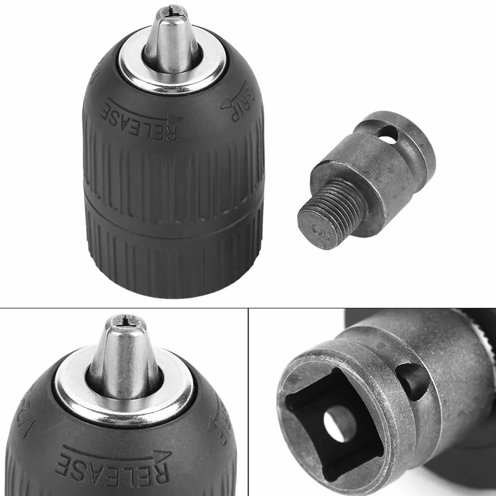 Adapter gwintu 1/2" z uchwytem wiertarskim bezkluczowym - zakres mocowania 2-13 mm, zestaw do konwersji klucza udarowego