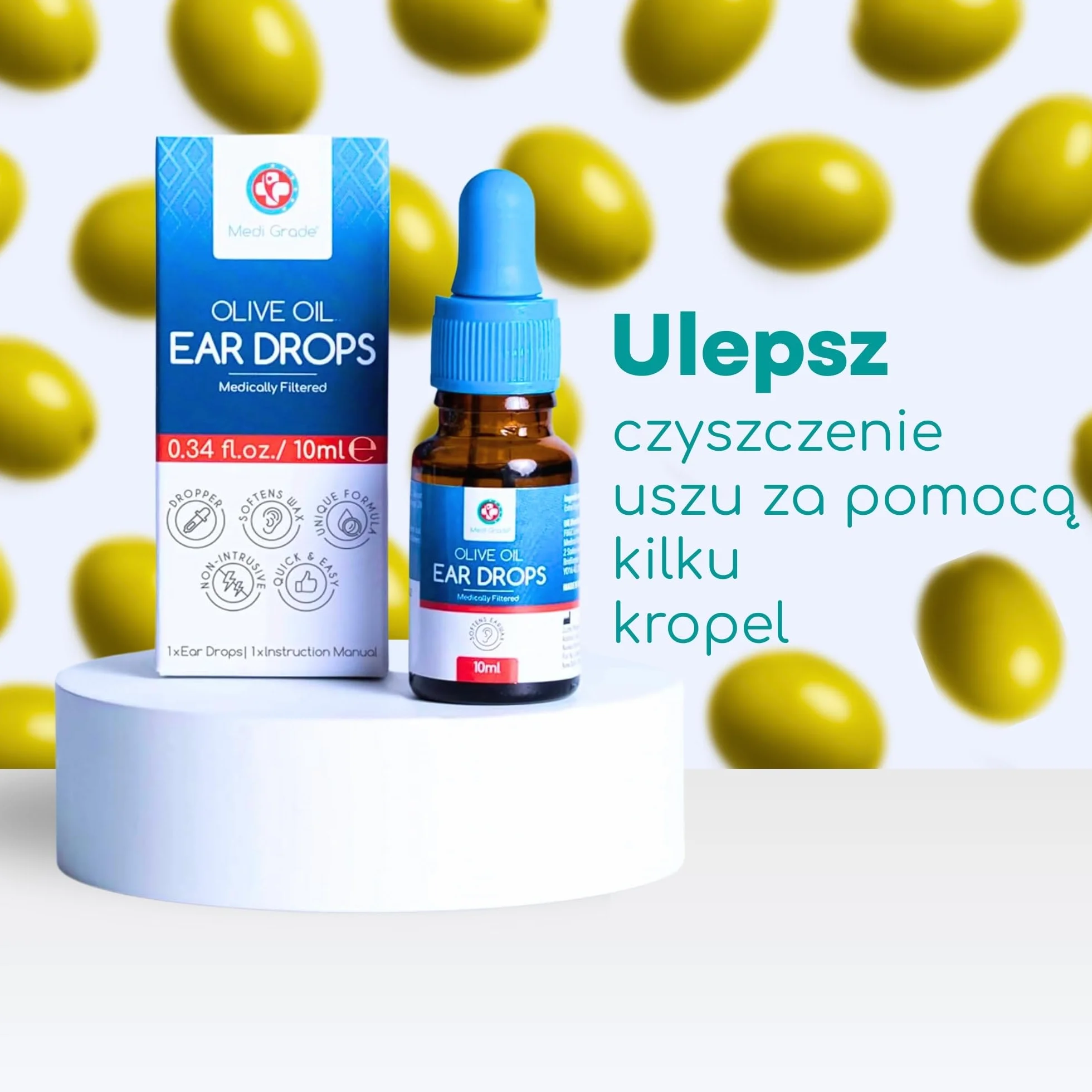 Krople do Uszu do Usuwania Woskowiny 100% Czysta Oliwa z Oliwek 10 ml