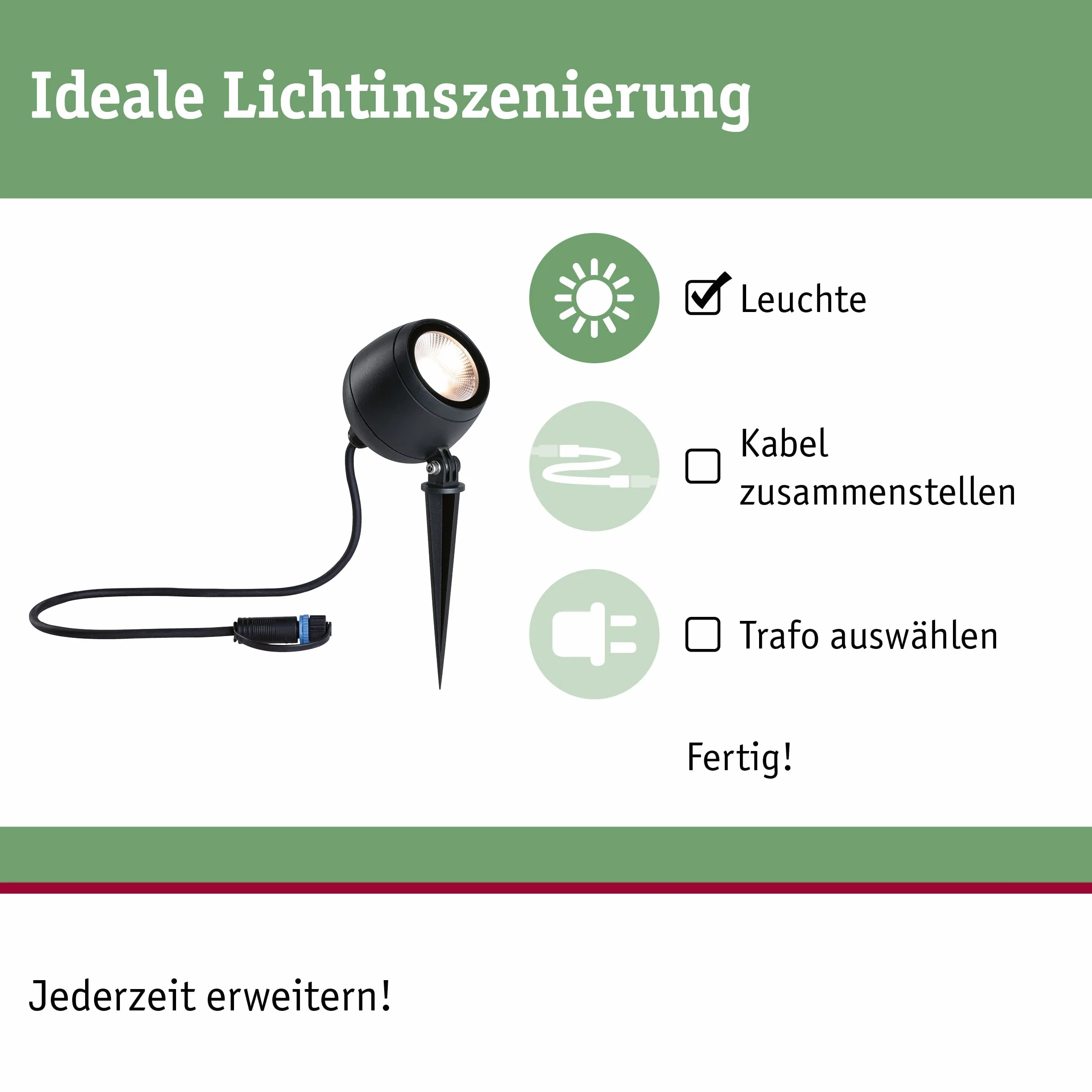 Paulmann 94774 Plug & Shine LED reflektor ogrodowy Kikolo IP65 7,2W 460lm możliwość ściemniania 261mm antracyt tw.szt./alu. 3000K oprawa zewnętrzna