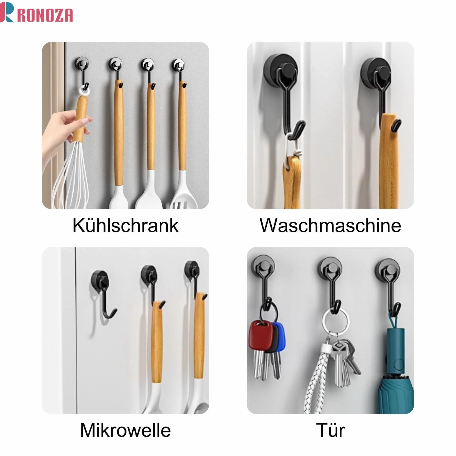 Ronoza 5 sztuk haczyków magnetycznych, bardzo mocne, magnesy neodymowe, 16 mm, magnetyczne haczyki, maks. nośność 15 kg, nadają się do grilla, kuchni, gadżetów, szafek, biura, lodówki (czarne)