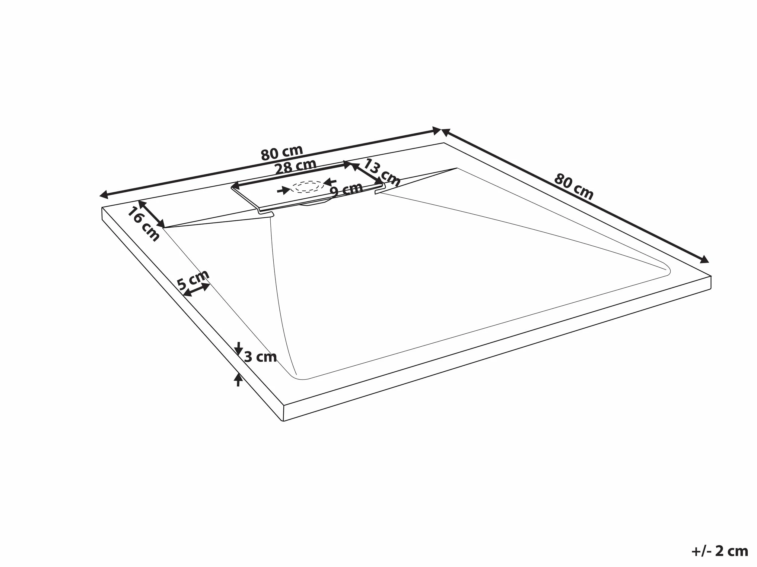 Brodzik prysznicowy z syfonem z materiały SMC biały efekt naturalnego kamienia 80 x 80 x 3 cm Azzurro