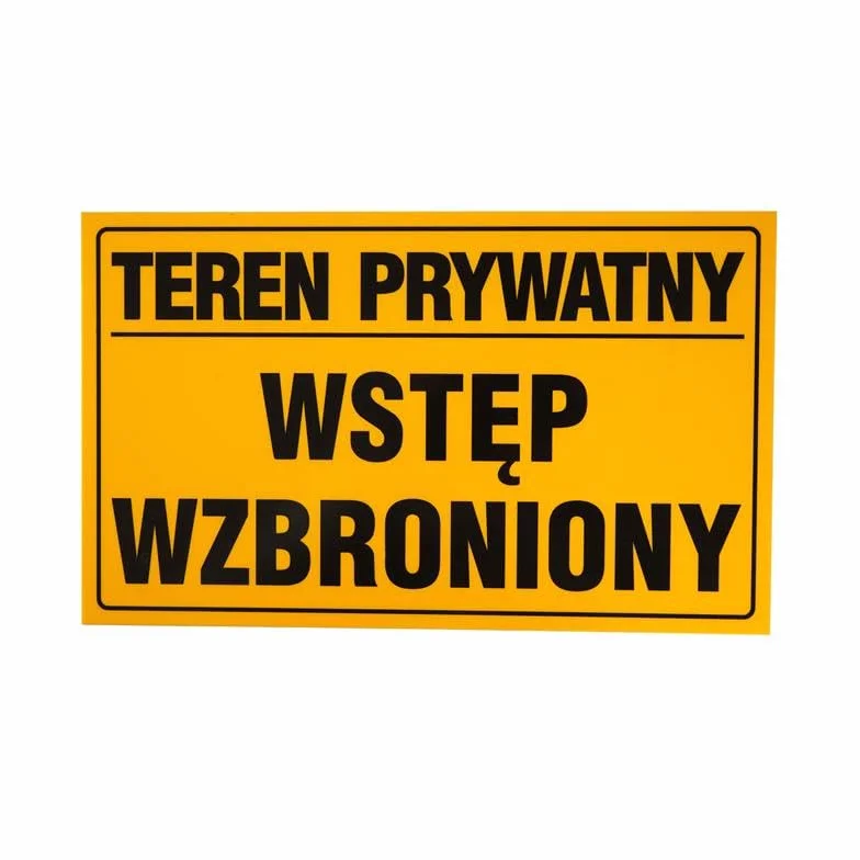 Tablica Piktogram PCV, Tabliczka ostrzegawcza TEREN PRYWATNY, WSTĘP WZBRONIONY 20x33 cm, Odporna Na Warunki Atmosferyczne, Żółta Tablica Informacyjna