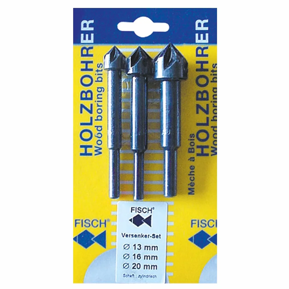 Fisch 0603S zestaw pogłębiaczy stożkowych 90 stopni, 0 V, czarny, 13-20 x 60/90 mm, 3-częściowy