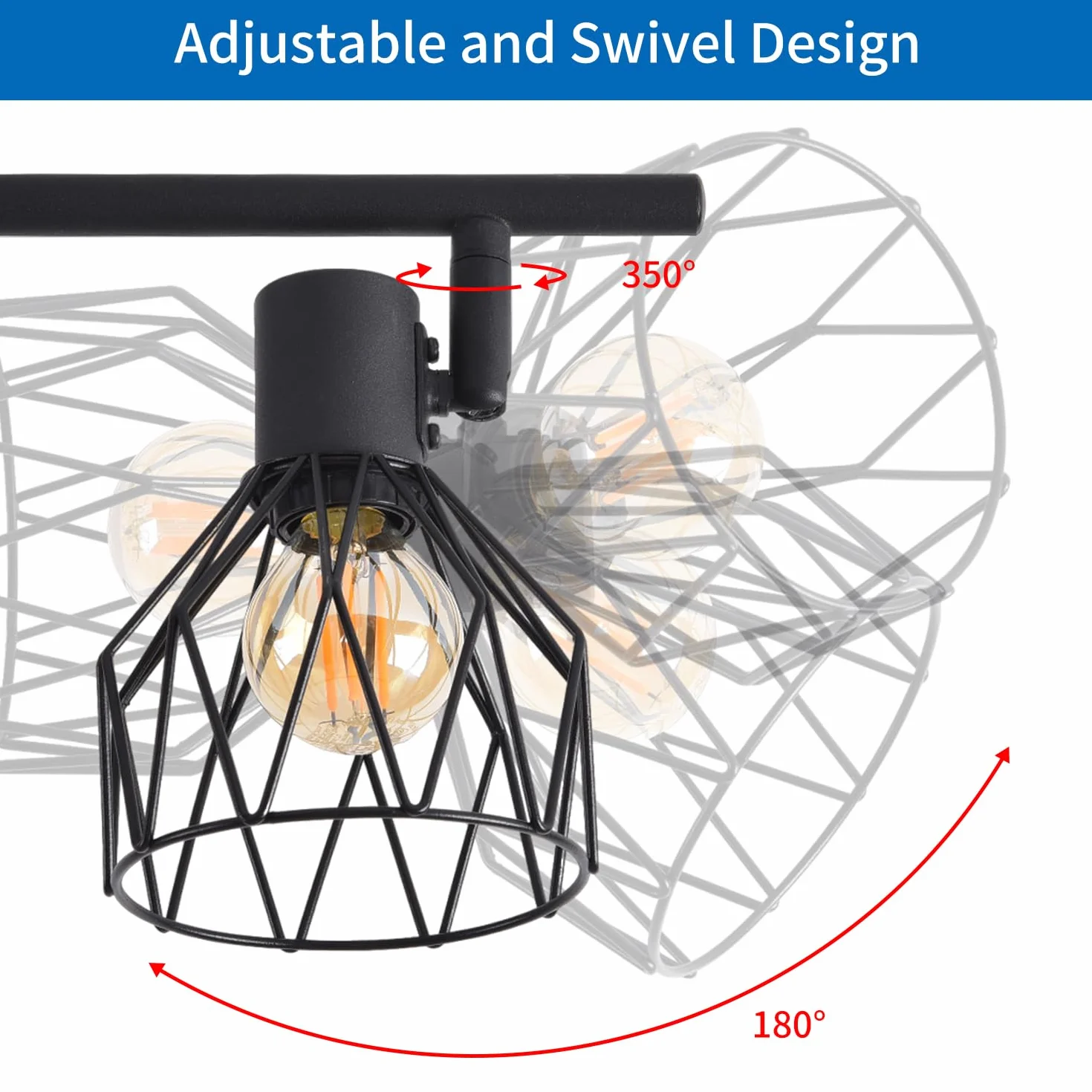 ANWIO Lampa sufitowa LED 6 reflektorów E14 czarna obrotowa prostokątna