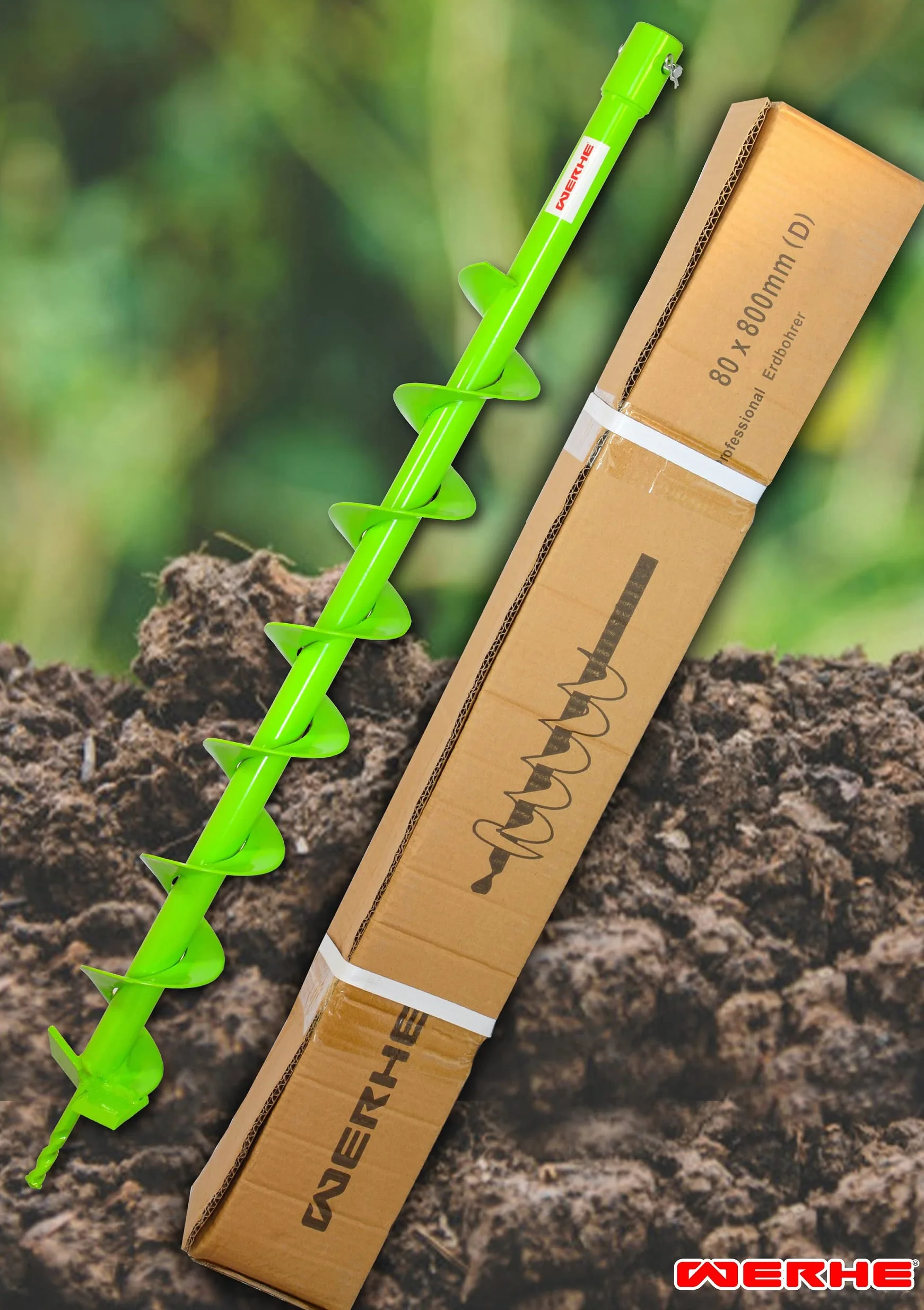 WERHE Zestaw świdrów ziemnych Ø80 mm, długość 80 cm, z adapterem SDS Plus – Wytrzymała stal z metalowymi ostrzami do budowy ogrodzeń i prac ogrodniczych – Kompatybilny ze standardowymi wiertłami