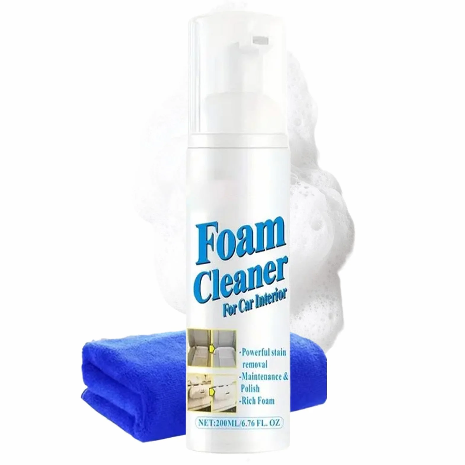 Foam Clean Spray Solution – środek do czyszczenia bez spłukiwania, 200 ml, pianka pielęgnacyjna z łagodną formułą liftingową, zestaw do usuwania włosów, środek do usuwania domu, głębokie oczyszczanie