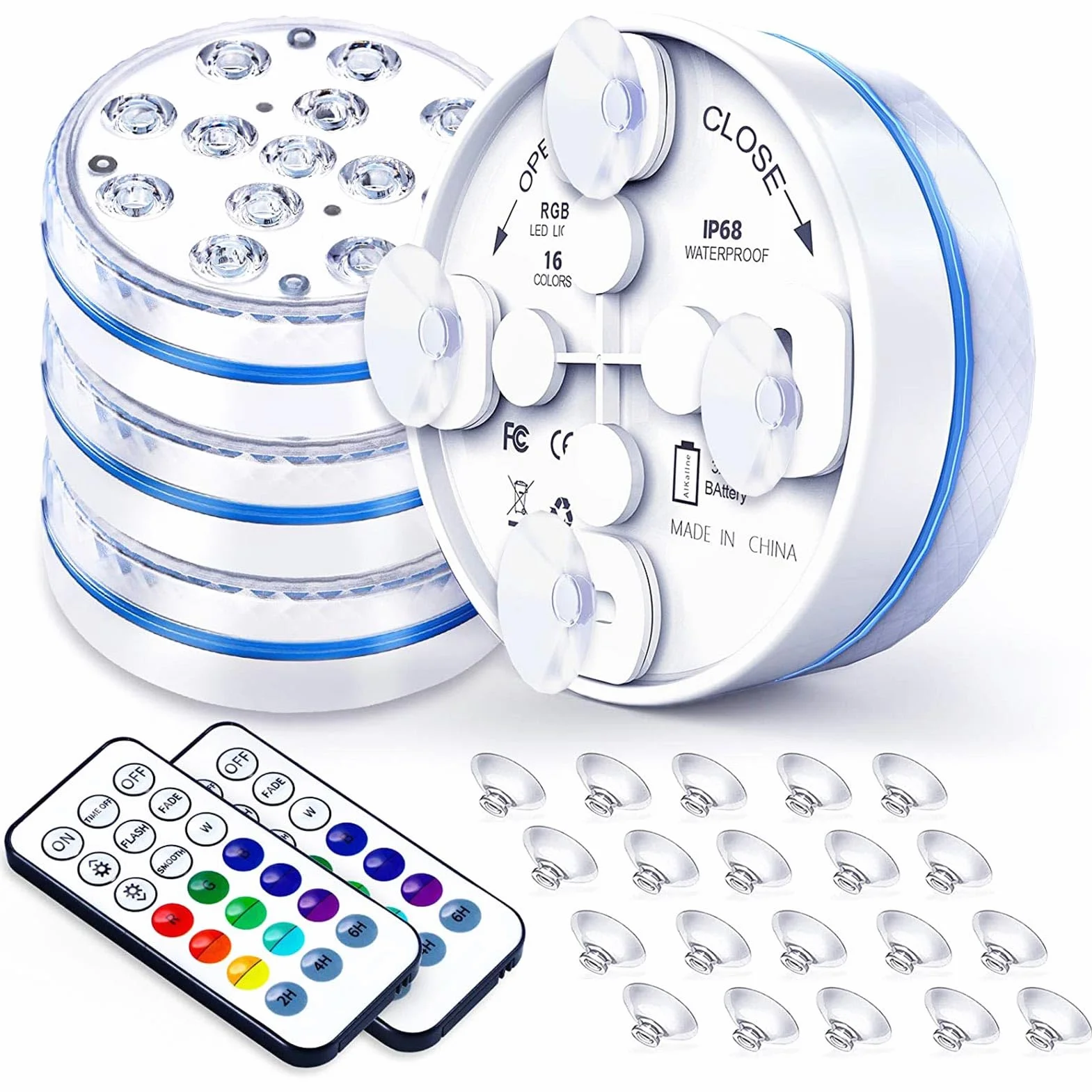 Joycome Oświetlenie basenu, 4 sztuki, 13 diod RGB LED, do basenu, akcesoria z pilotem zdalnego sterowania, magnes, lampy basenowe, wodoszczelność IP68, oświetlenie do stawu, spa, wanny, prysznica