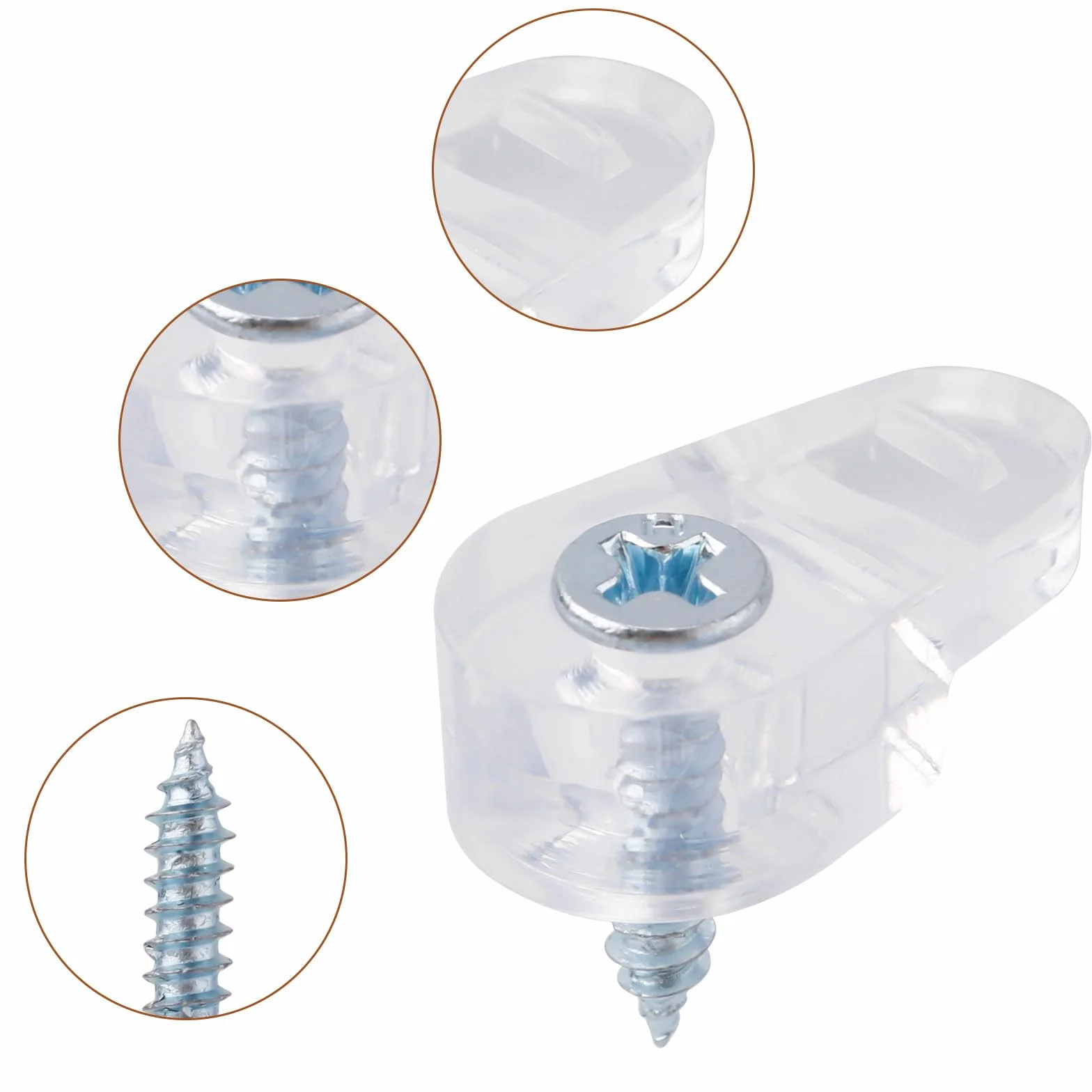 20 Szt. Klipsy Mocujące do Szkła, 2x1,1cm Plastikowe Klipsy do Paneli Szklanych Klipsy do Uchwytów Luster ze Śrubami do Mocowania Okna Szkło Drzwi Szafek (Przezroczyste)
