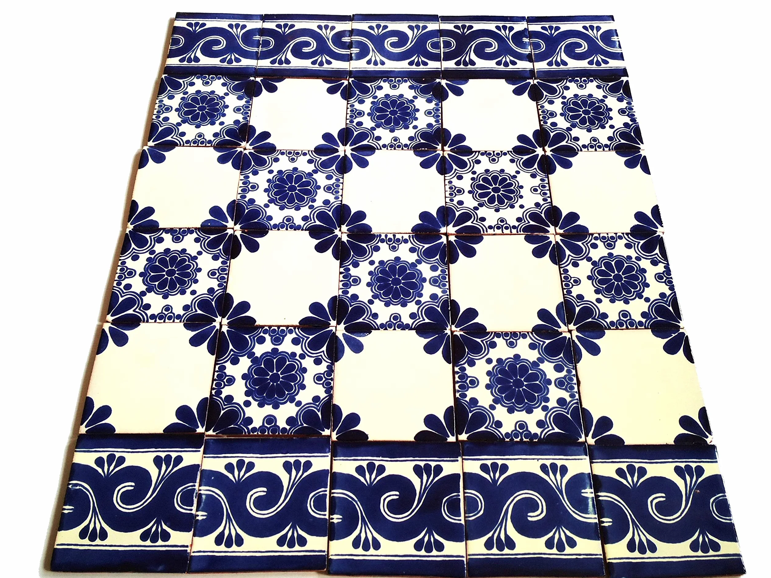 Meksykańskie płytki ceramiczne, Mirta by Cerames - 30 dekoracyjnych meksykańskich płytek mozaikowych do łazienki, kuchni, prysznica, schodów, salonu, kuchni, meksykańskich płytek, 10,5 x 10,5 cm
