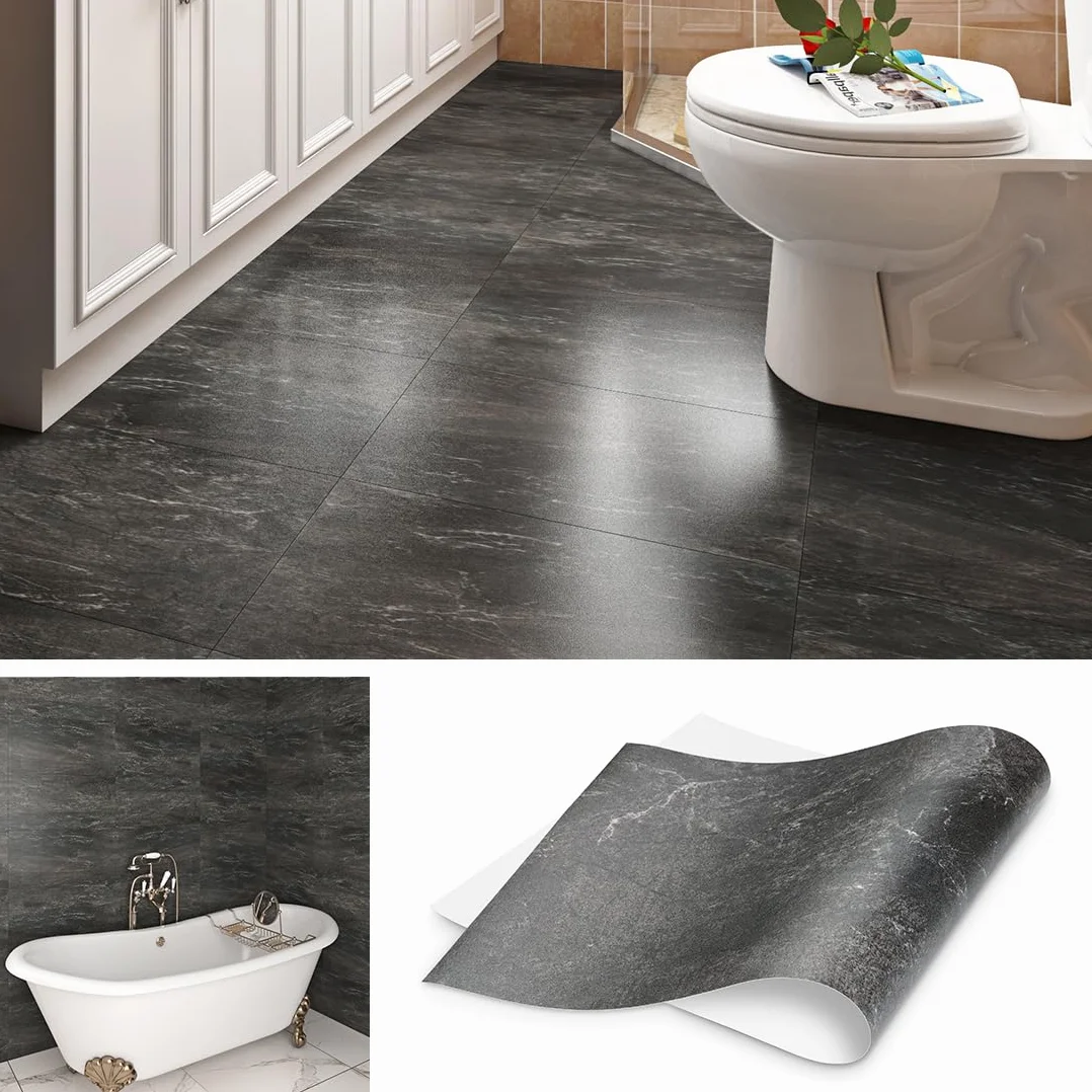 Livelynine Naklejki na płytki marmur antracyt 60 x 30 cm 16 płytek samoprzylepne