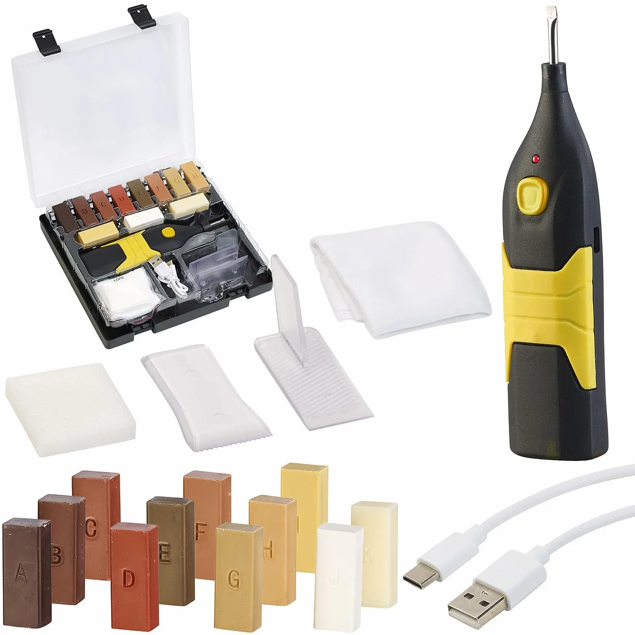 AGT Pręt z twardego wosku: zestaw naprawczy do parkietu, laminatu i drewna z akumulatorowym topieniem wosku, USB (naprawa laminatu, zestaw naprawczy do parkietu, zestaw do naprawy parkietu, zestaw