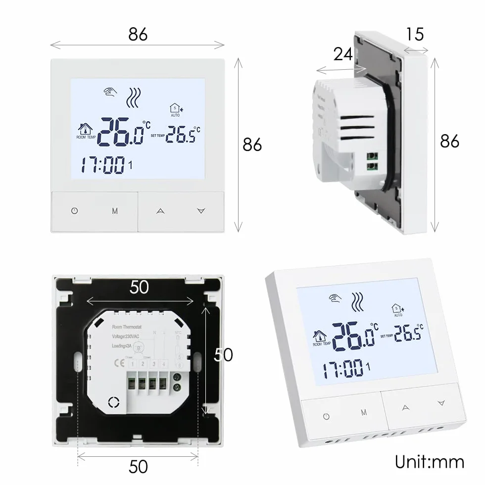 BEOK CONTROLS Elektryczny termostat grzewczy, termostaty pokojowe inteligentne programowalne tygodniowe cyfrowe do elektrycznego ogrzewania podłogowego TDS72-EP 16A