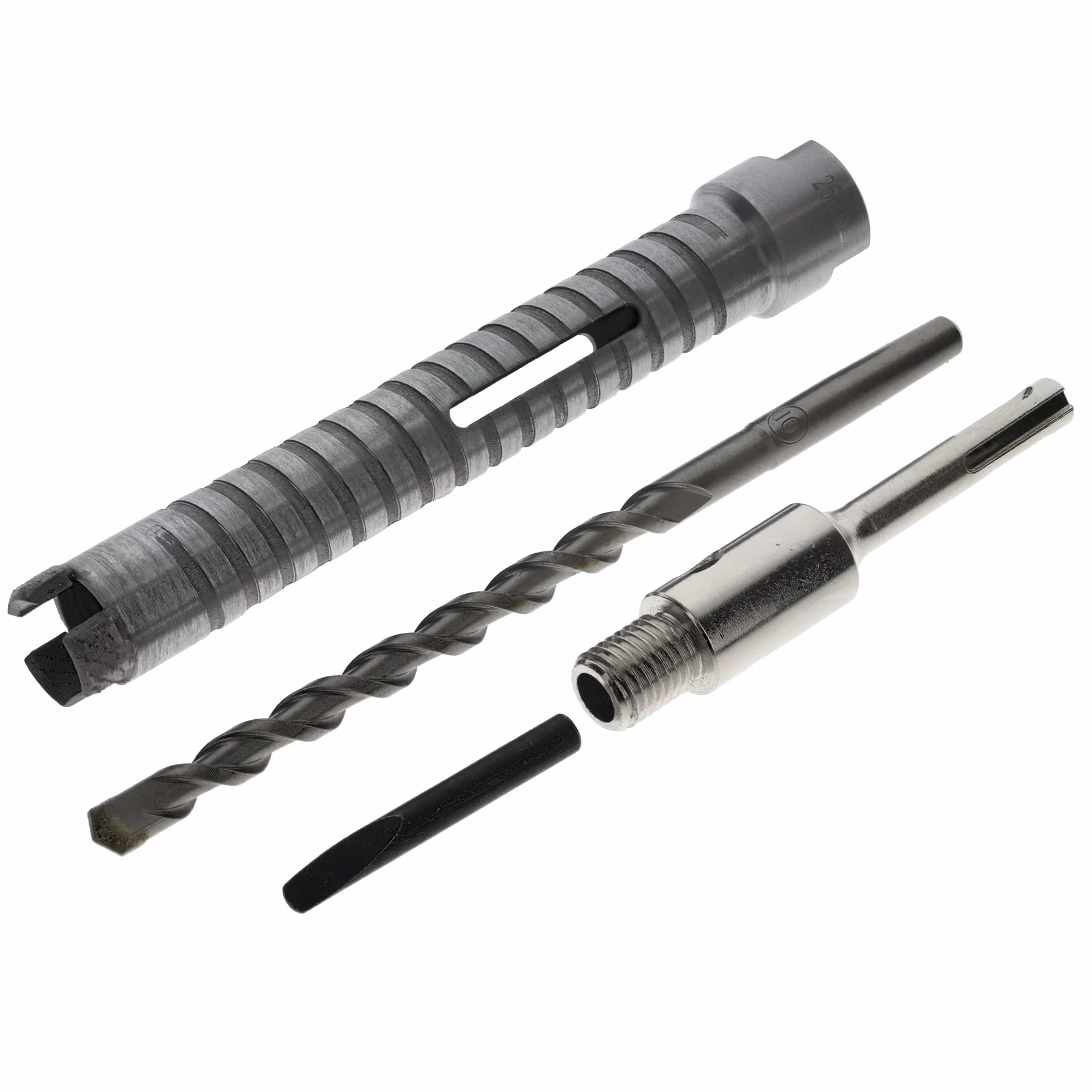 PRODIAMANT Diamentowa wiertnica rdzeniowa ø 25 mm długość efektywna 150 mm z adapterem SDS do młotowiertarki, segmenty spawane laserowo do wiercenia na sucho