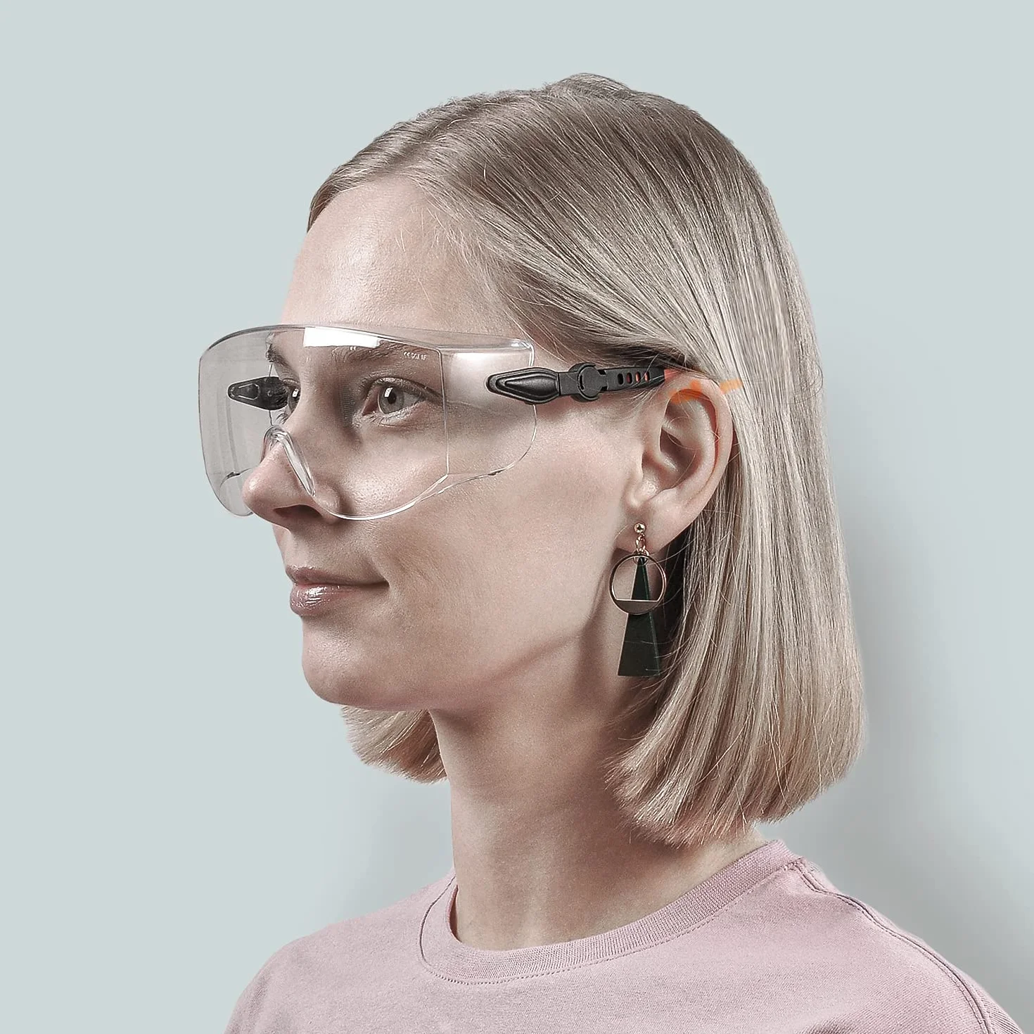 SAFEYEAR Okulary ochronne SG009 Okulary ochronne do oczu z przezroczystymi plastikowymi soczewkami i gumowymi uchwytami dla wygodnego dopasowania..