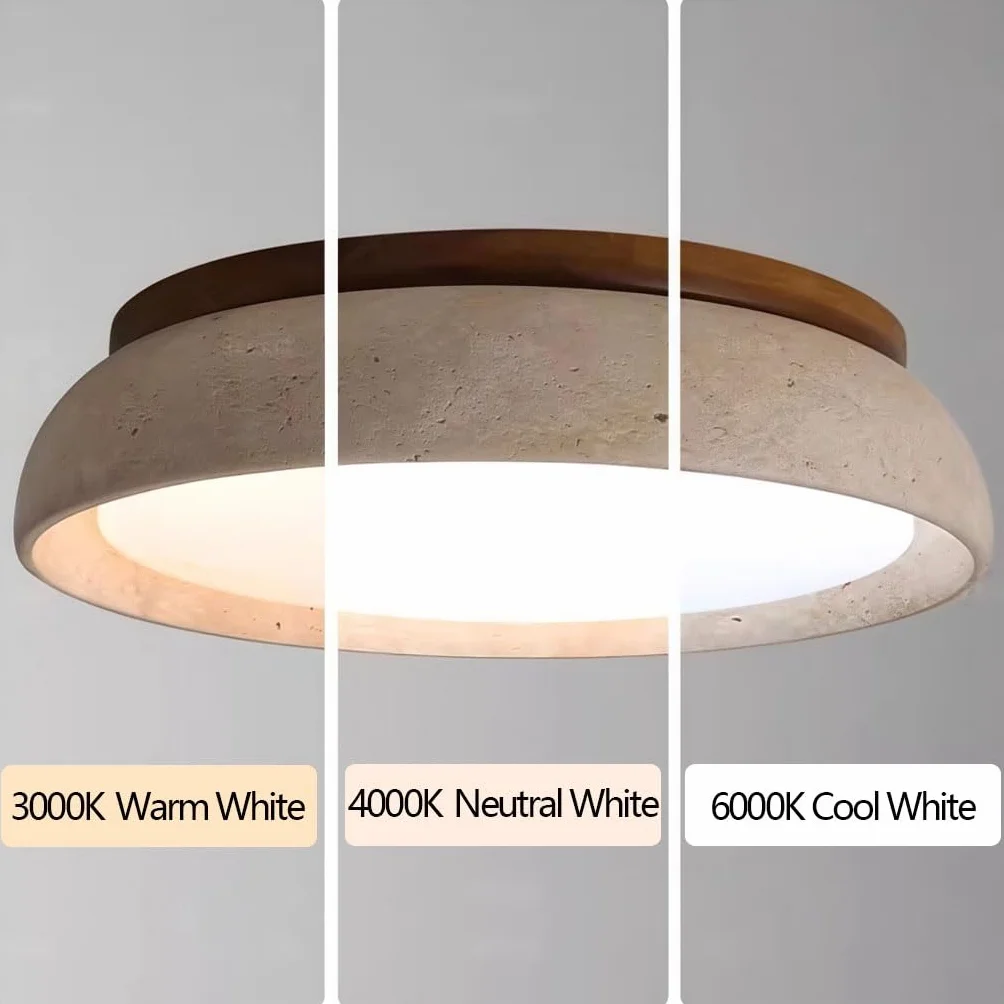 Lampa Sufitowa Wabi-Sabi Naturalny Trawertyn Oświetlenie Sufitowe LED 3 Kolory Regulowane Oprawa Sufitowa Nowoczesna Kształt Miski Do Sypialni Salonu Jadalni Lampa Korytarzowa(43cm)