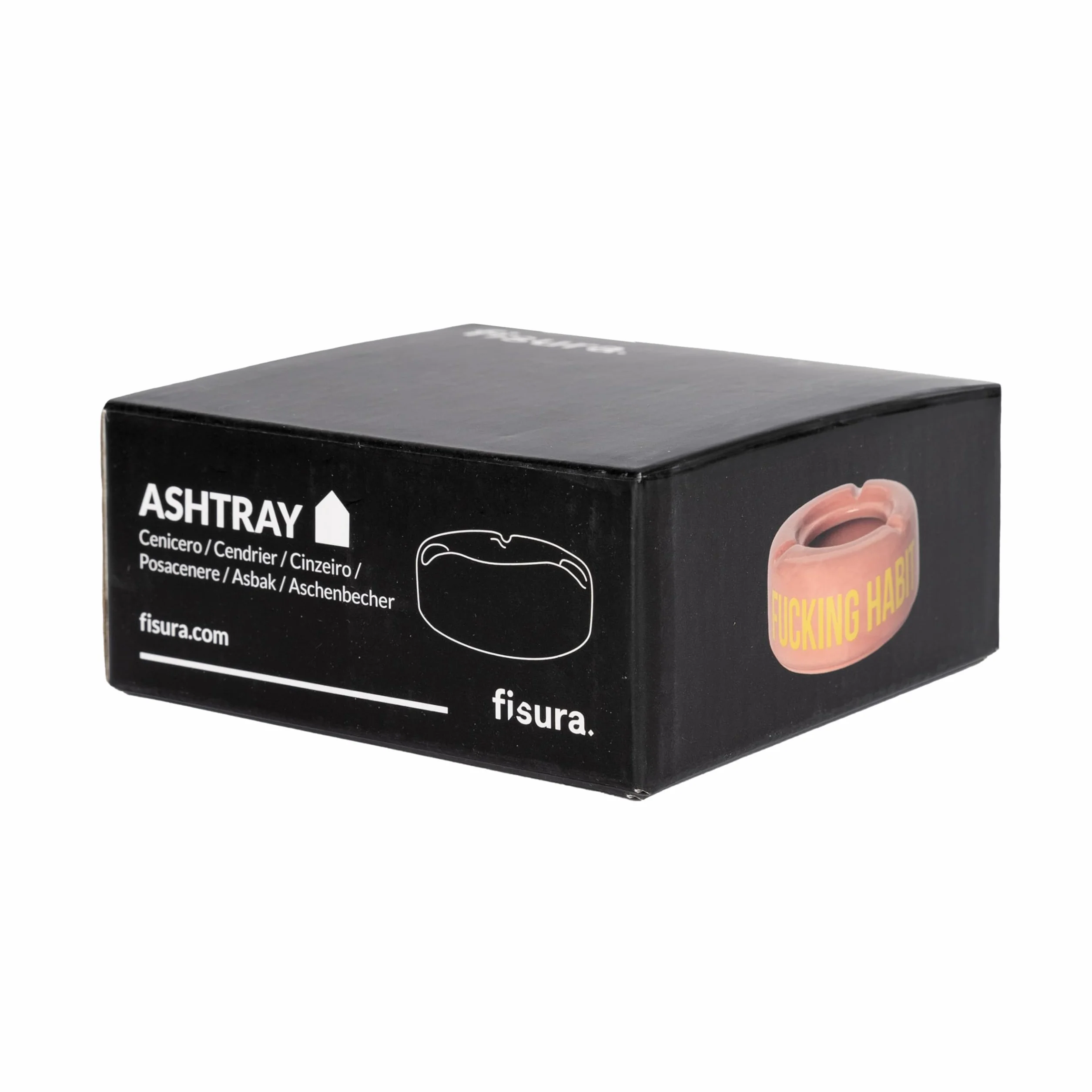 Fisura - Różowa popielniczka z napisem "F*cking habit". Oryginalne popielniczki z zabawną sentencją. Wykonane z ceramiki. Wymiary: 10 x 10 x 4 centymetry.