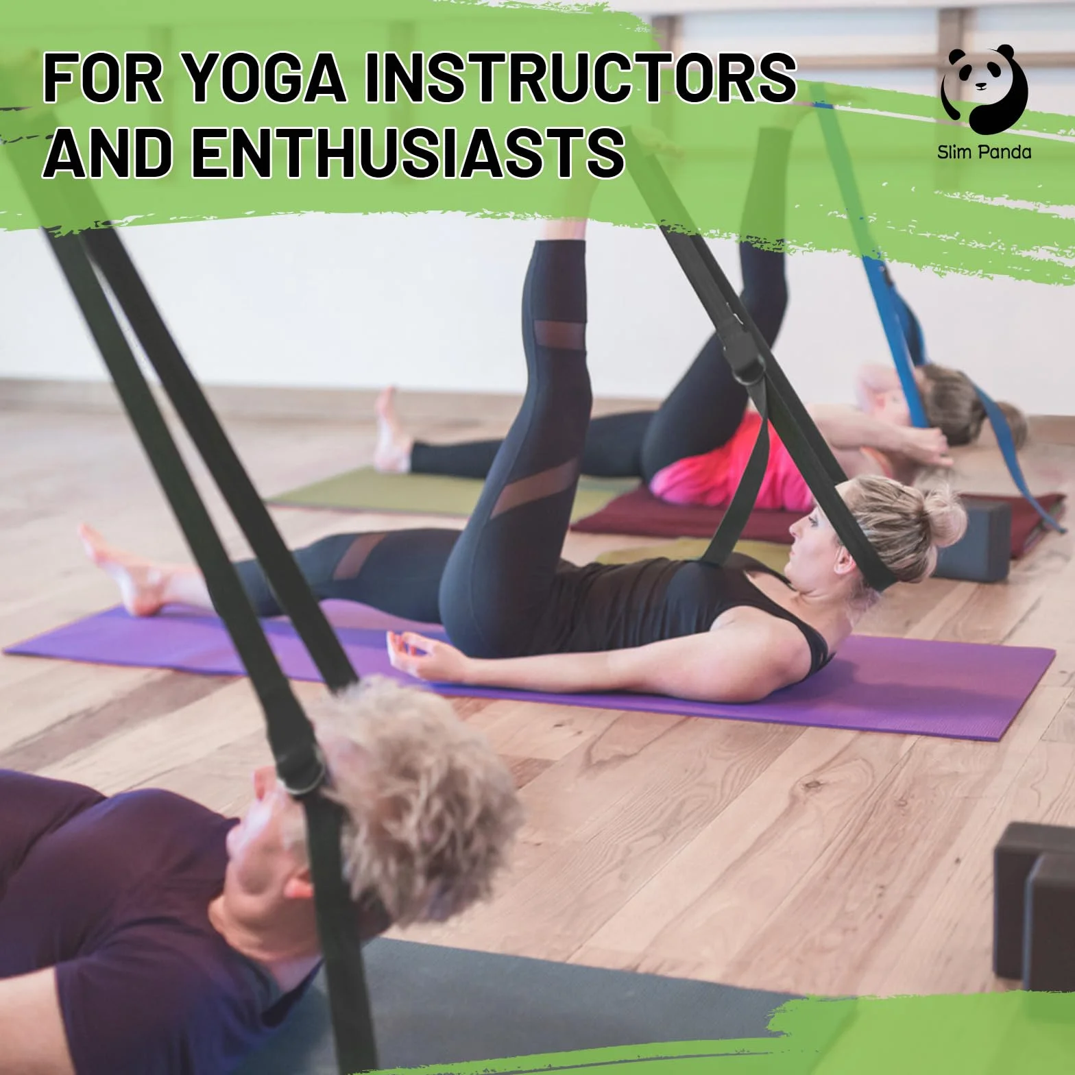 Slim Panda Pasek do jogi z bawełny, praktyczny pasek do jogi do rozciągania i fitnessu, taśma do jogi z przesuwaną klamrą z metalu, dla początkujących i zaawansowanych, wiele kolorów (180/250 cm