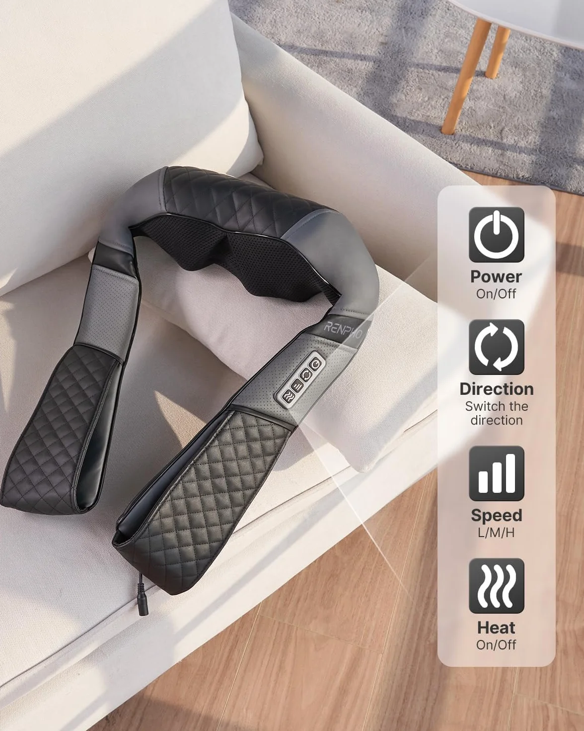 RENPHO Back Neck Massager with Heat, Shiatsu Shoulder Massager with Electric Deep Tissue Kneading Massage, Pain Relief on Neck, Back, Shoulder, Waist, Leg, Calf - Use at Home, Office