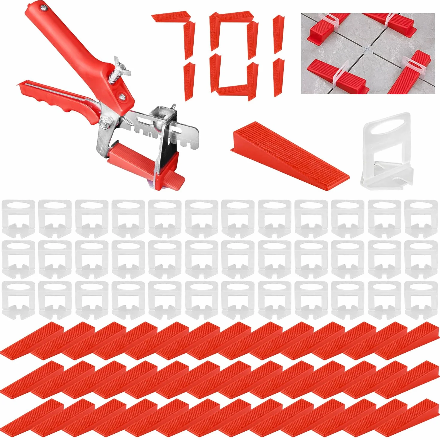 701 sztuk systemu poziomowania płytek, zestaw 200 klinów do płytek, 500 klinów, system poziomowania, system poziomowania 2 mm, płytki 2 mm, 1 klin szczypce kliny z tworzywa sztucznego do płytek,