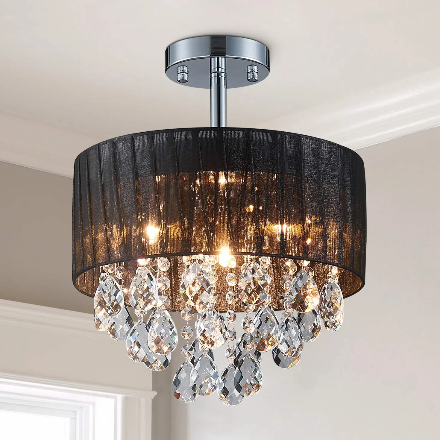 Saint Mossi 33 cm chromowany nowoczesny kryształowy żyrandol K9 oświetlenie LED 3-światło sufitowe oprawa oświetleniowa lampa wisząca do jadalni łazienki kropla deszczu oprawa oświetleniowa