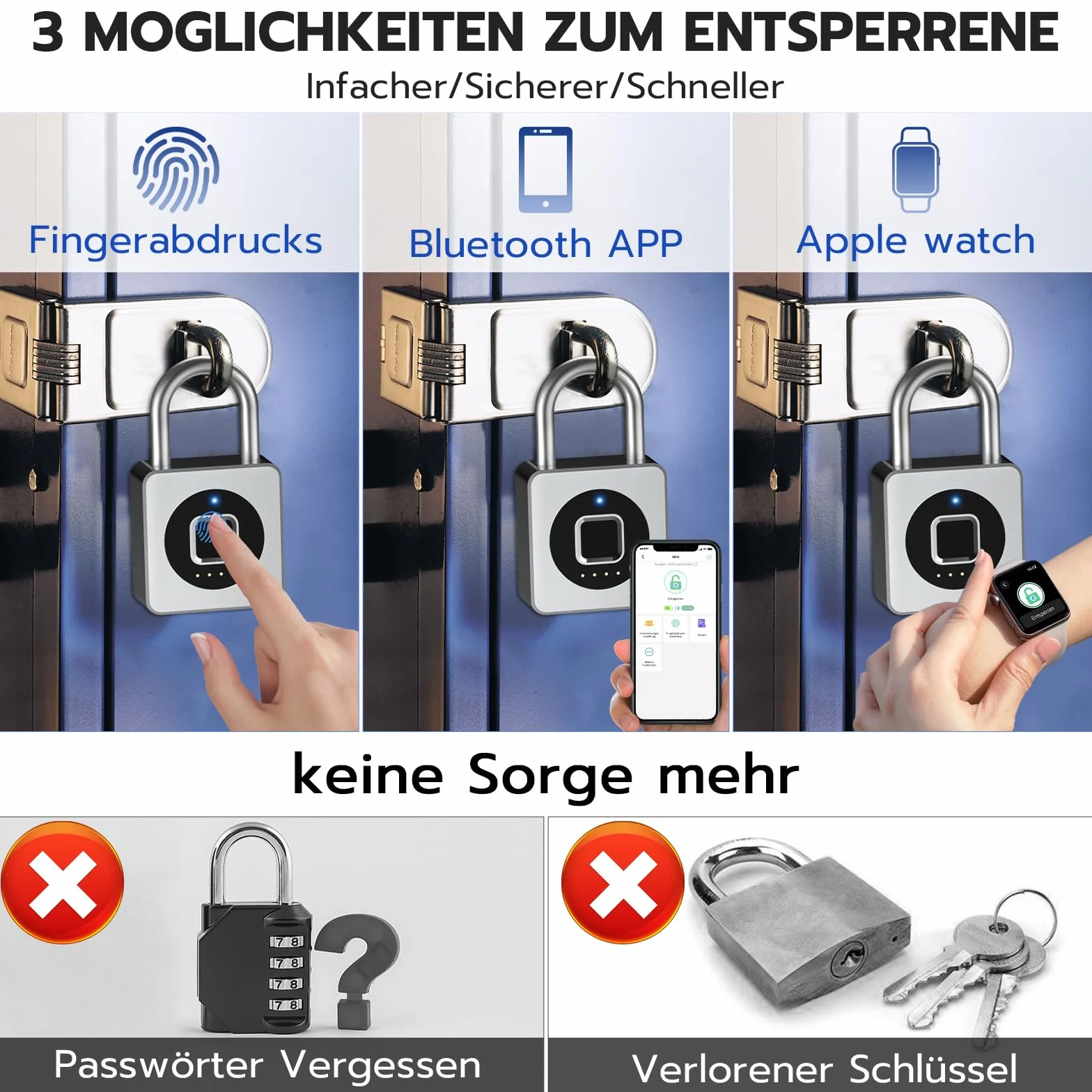 Eseesmart Zamek odcisk palca, kłódka do studia fitness, odblokowywanie odcisków palców Bluetooth IOS Watch, wodoszczelna kłódka do bagażu, magazynów, samochodów towarowych, garażu, szafki