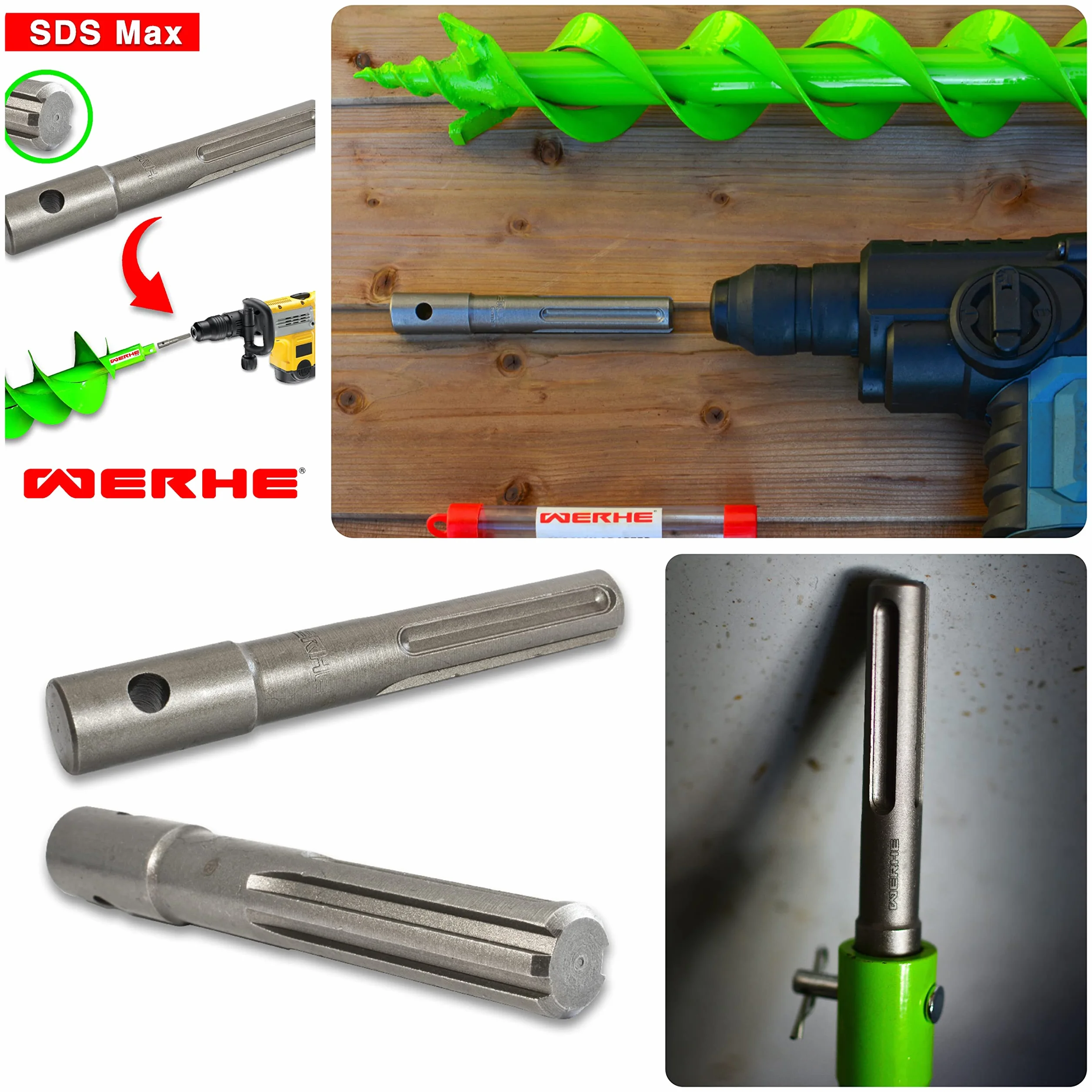 WERHE Zestaw świdrów ziemnych Ø80 mm, długość 80 cm, z adapterem SDS Plus – Wytrzymała stal z metalowymi ostrzami do budowy ogrodzeń i prac ogrodniczych – Kompatybilny ze standardowymi wiertłami