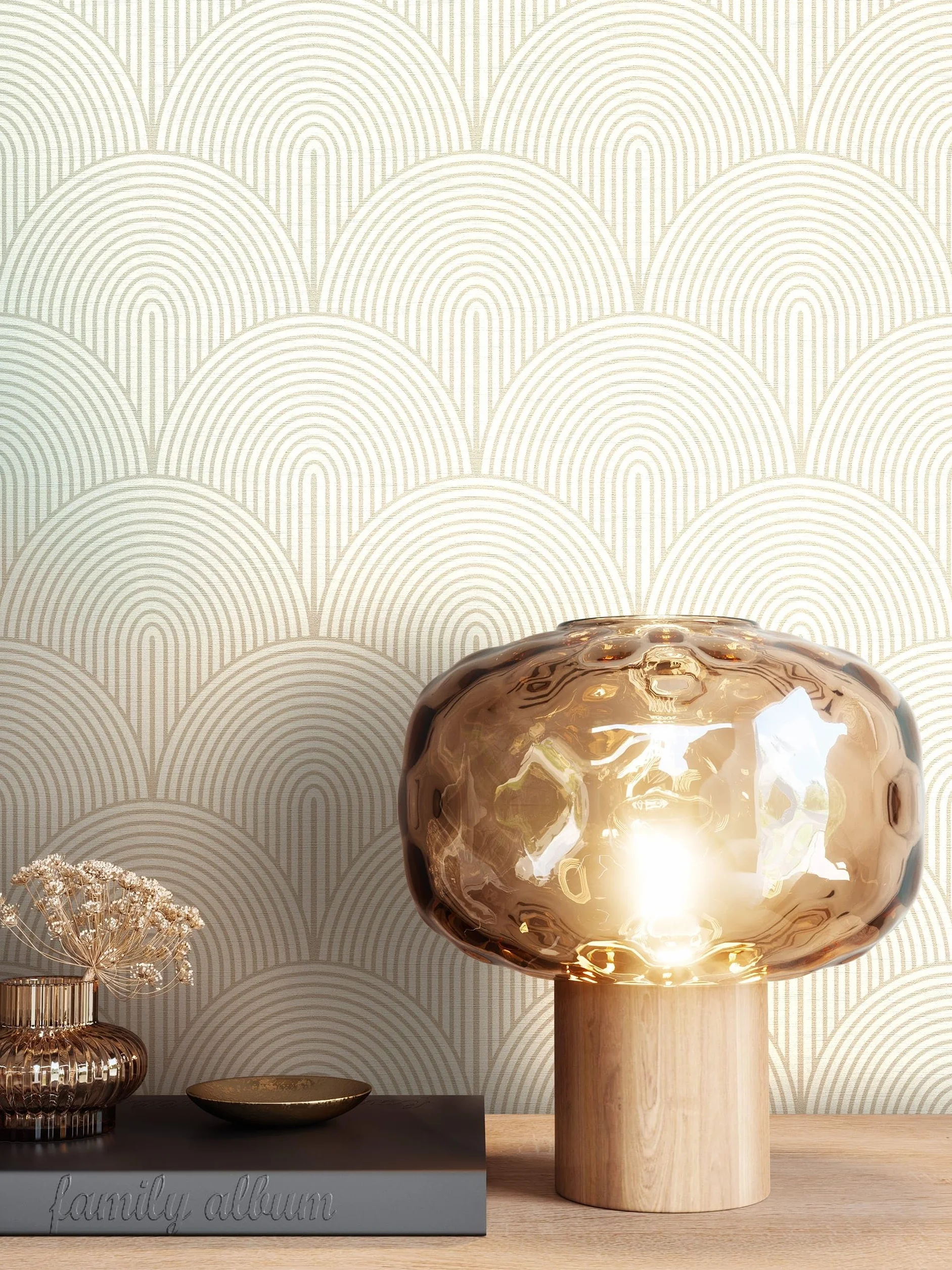 NEWROOM Tapeta Beżowa Flizelinowa Winylowa Łuki - Wzór Art Deco Boho Linie Salon Sypialnia