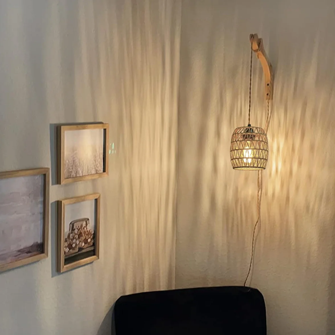 2 x lampa ścienna z przełącznikiem, drewno, lampa ścienna, kabel do gniazdka, E27, lampa wisząca, stolik nocny, rattan, lampa nocna, lampa do przedpokoju, lampa ścienna, do pokoju dziecięcego,
