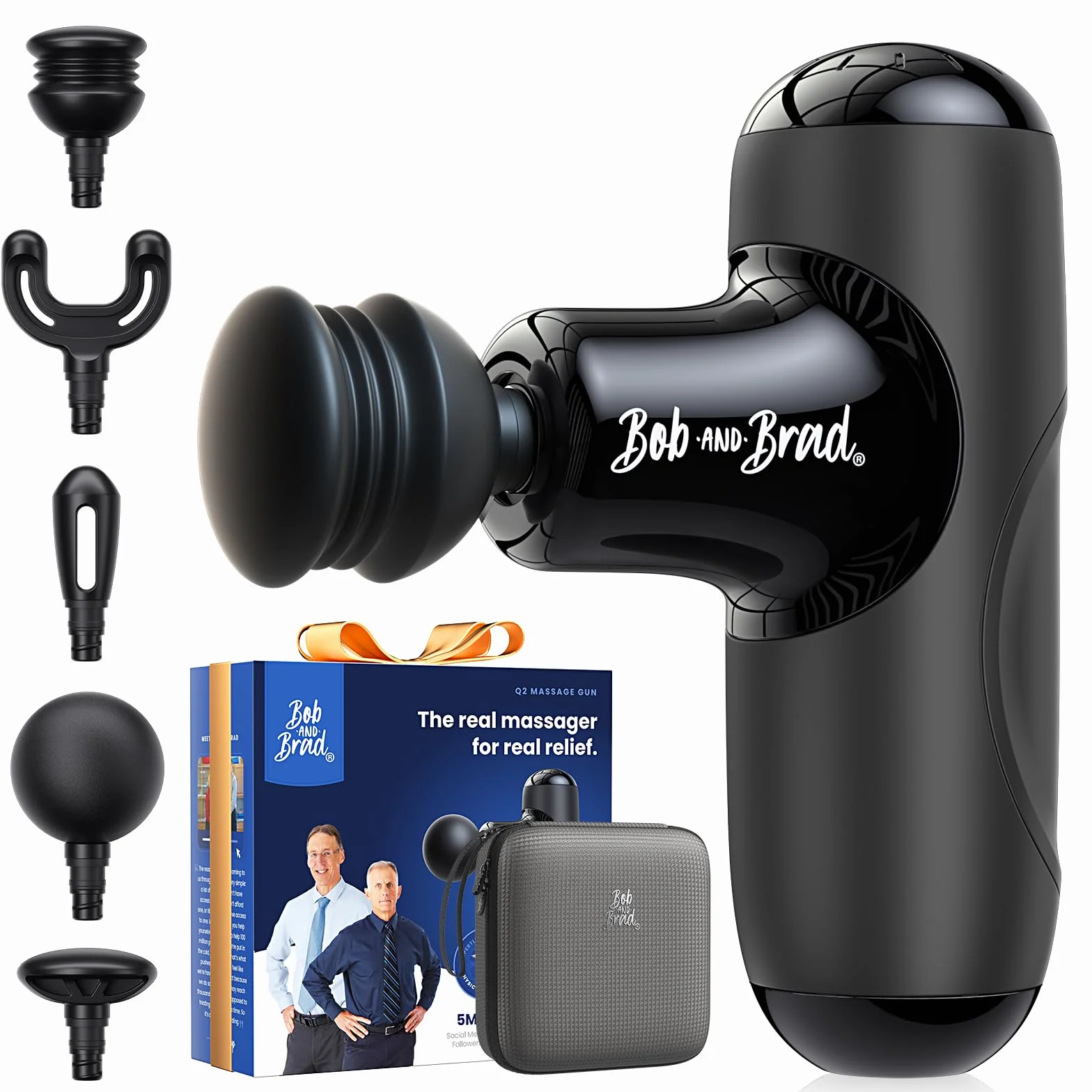 BOB AND BRAD Q2 Mini Pistolet do Masażu, Przenośny Masażer Mięśni Pleców i Barków, Cichy Silnik Bezszczotkowy, Szybkie Ładowanie USB-C, Etui Podróżne, do Biura, Podróży i Sportu, Czarny