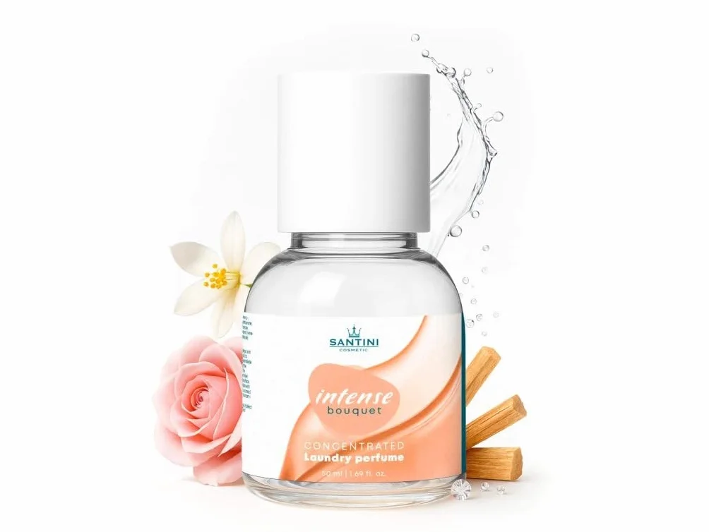 SANTINI Perfumy do prania zapewniają świeży i długotrwały zapach – zapach do prania nadaje się do wszystkich tekstyliów, wyprodukowano w UE z francuskich olejków premium (50 ml, intensywny bukiet)