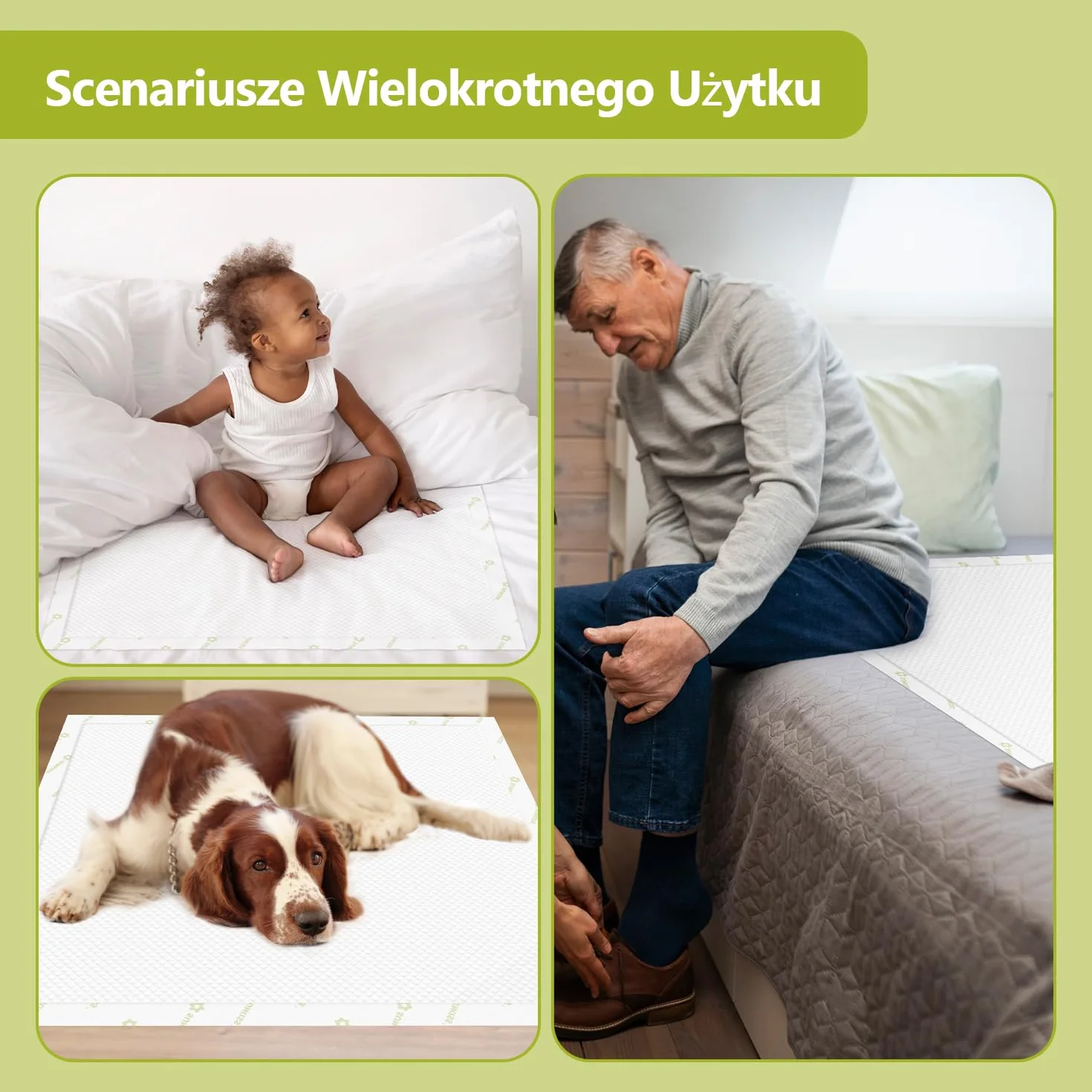 SUNKISS TrustPlus 90 × 60 cm jednorazowe podkładki na nietrzymanie moczu, chłonne podkłady na łóżko dla dorosłych i seniorów, ochrona mebli, nocna ochrona przed wyciekiem, kontrola zapachu, 50 szt.