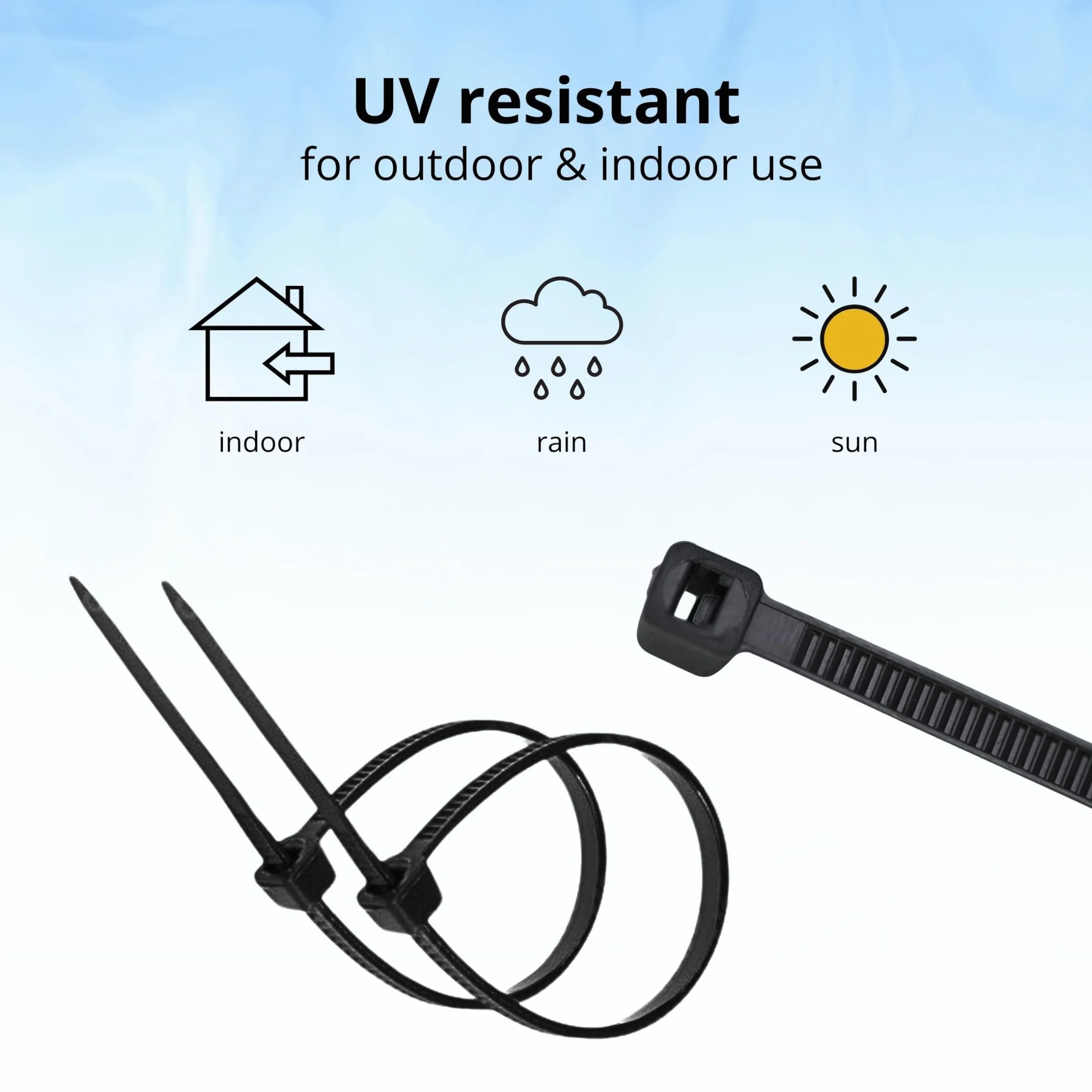 IDEA HOME Zestaw opasek kablowych, 200 sztuk, czarne, 100/150/200/300 mm, odporne na promieniowanie UV, odporne na wysokie temperatury, z tworzywa sztucznego
